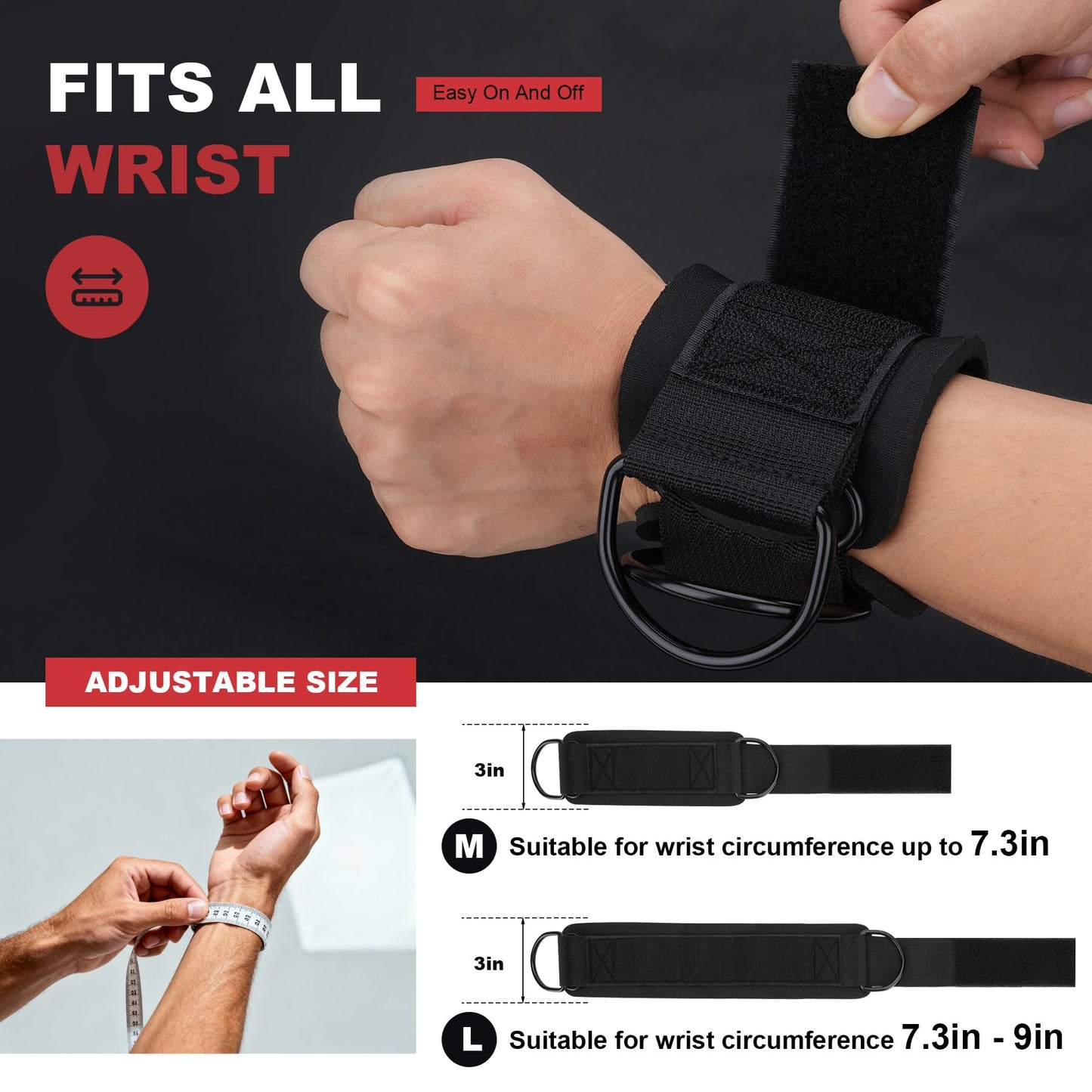 Wrist Straps for Cable Machines Wrist Cuffs for Men Woman Neoprene Padded Straps for Gym Strength Training Equipment (Black, M)