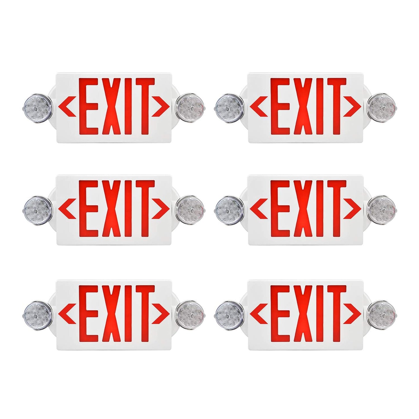 AKT LIGHTING Emergency Exit Light, Adjustable Two LED Head Exit Sign Light, Commercial Emergency Exit Lighting Combo with Back-up Battery for Business UL Certificated(Red, 6 Pack)