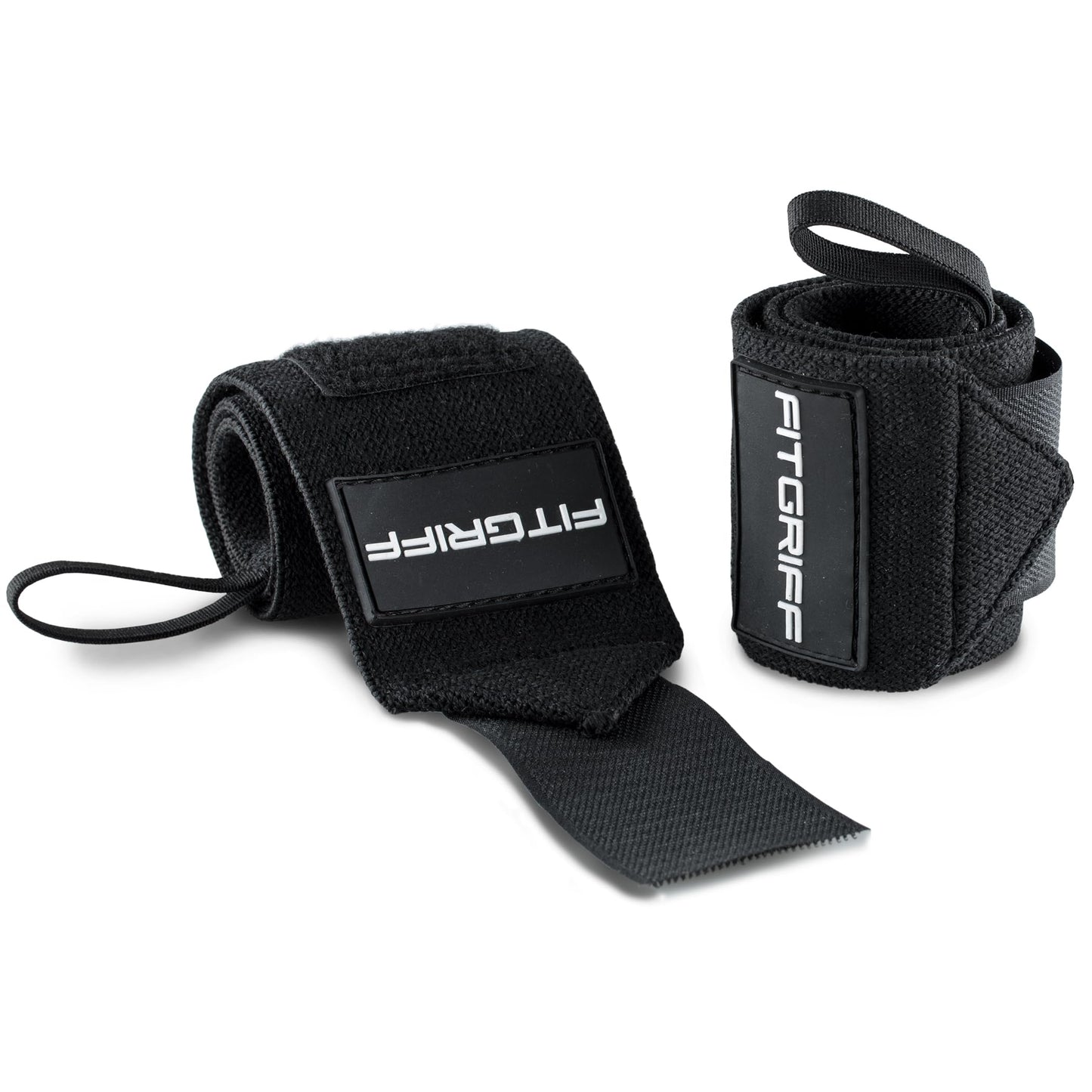 Fitgriff® Wrist Wraps for Weightlifting (18") Heavy-Duty Support for Gym, Bench Press, and Pushups (1 Pair) - for Men and Women (Black)