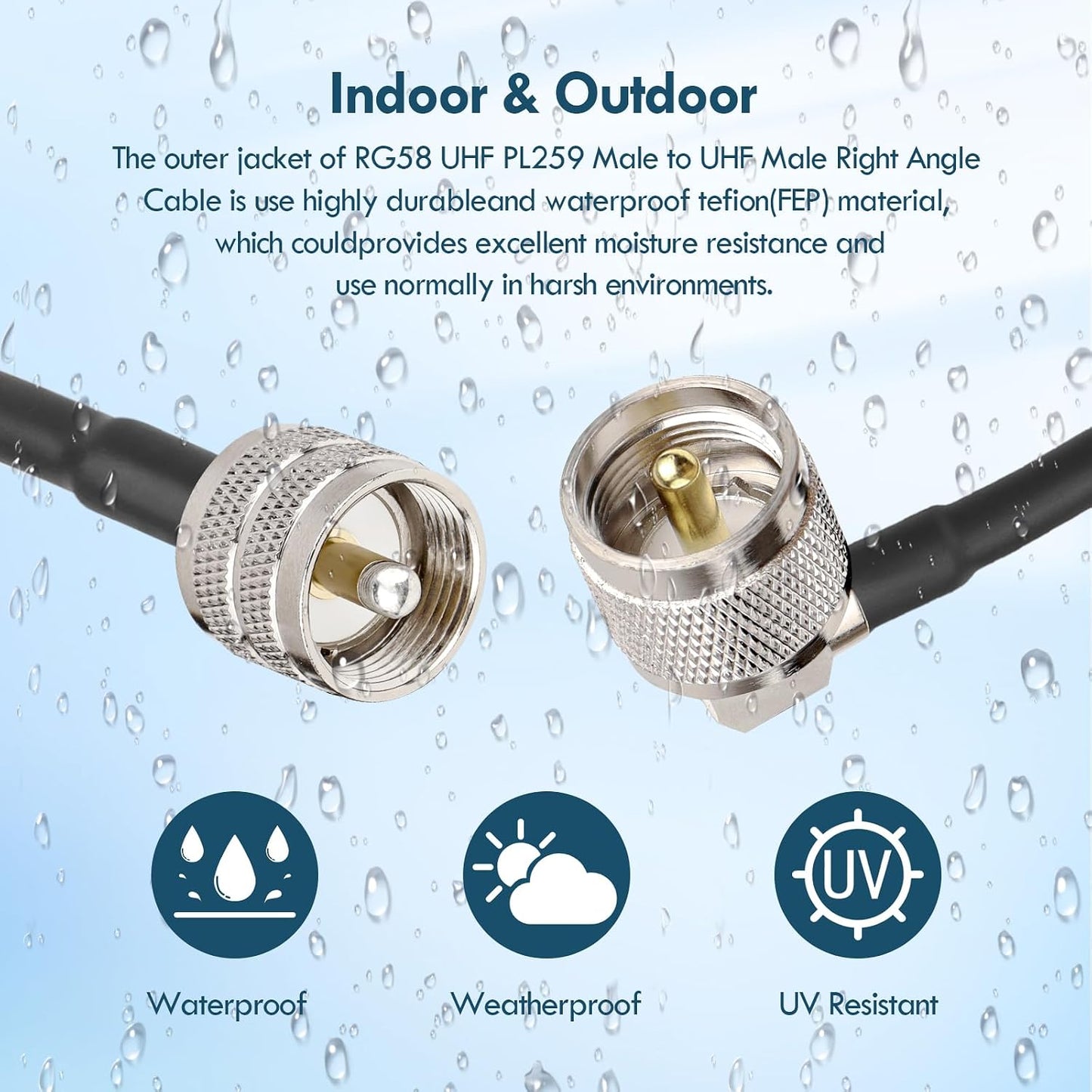 15FT RG58 PL-259 MOOKEERF CB Coax Cable - UHF Male to Male Right Angle Low Loss Coaxial Cable for CB Radio, HAM Radio