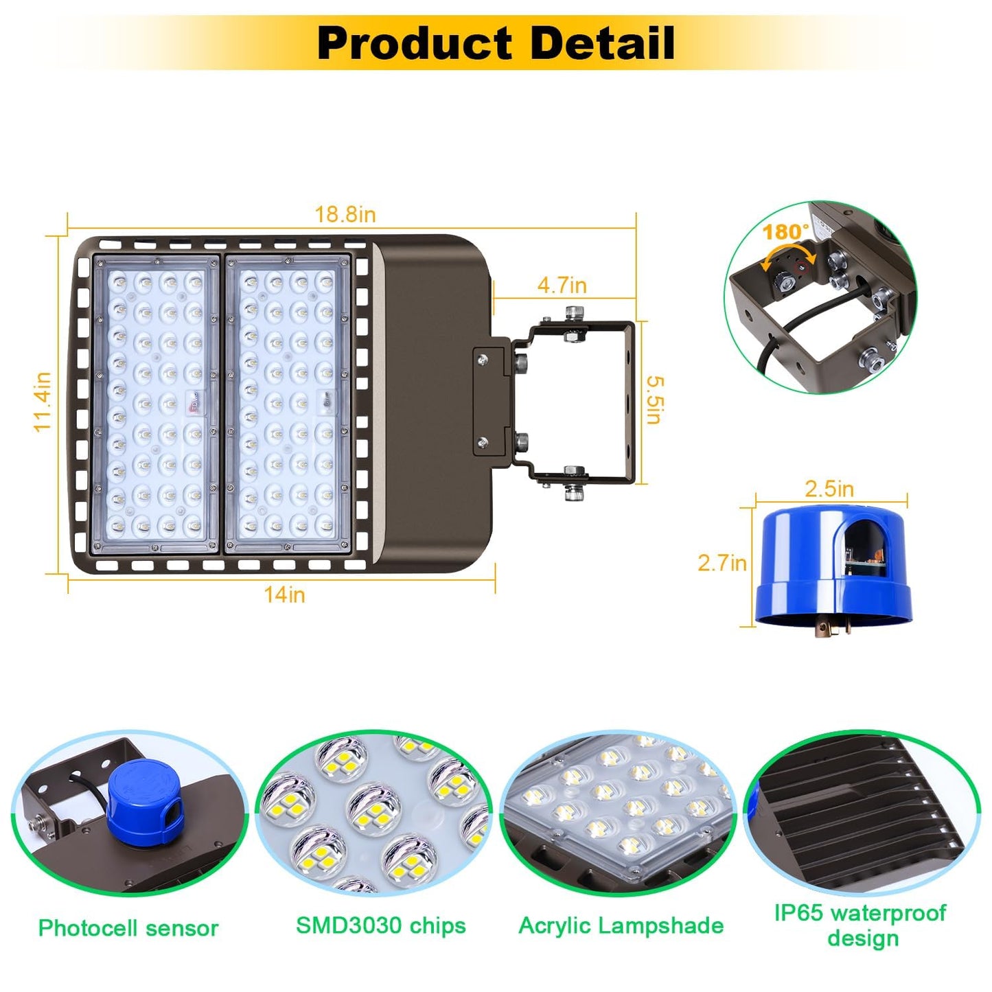 BIRITALO 200W LED Parking Lot Light Outdoor,28000LM Bright Dusk to Dawn Floodlights Trunnion Yoke Wall Mount 5500K IP65 Waterproof Commercial Shoebox Barn Security Yard,Garage,Street Light 3 Pack