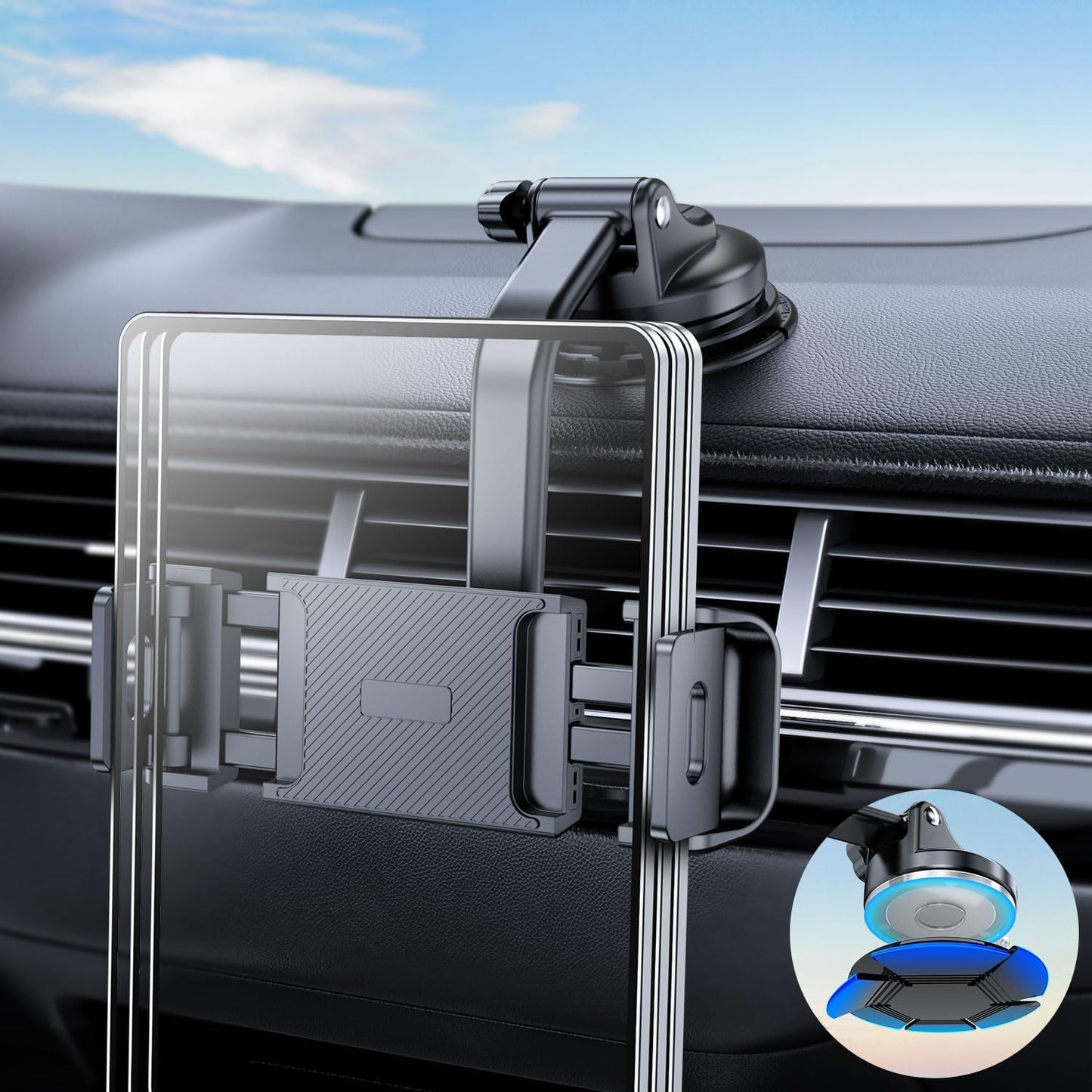 eSamcore 360 6-11 Tablet Holder for Car Dashboard, Windshield Mount Holder for iPad & Foldable Phone Stand with Stable