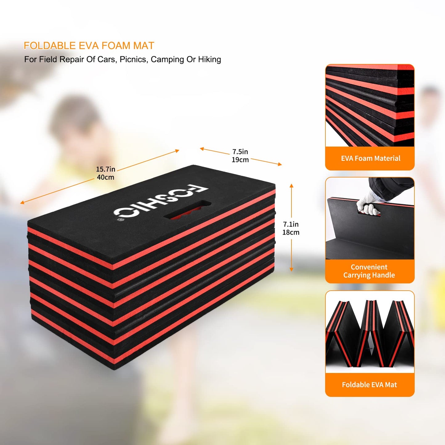 FOSHIO Foldable EVA Mat With Carrying Handles for Working Under Car, Kneeling, Garage, Picnicking, Gardening, Foam Sleeping for Camping, Home Gym (Red)