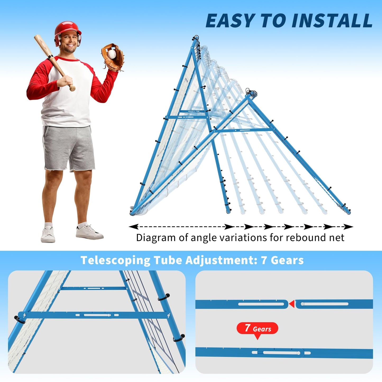 Garvee Baseball Pitching Rebounder Net, 5x4 Ft with 9 Hole Batting, Adjustable Angle Pitchin Back Trainer for Softball & Baseball Practice, Backyard Training Net
