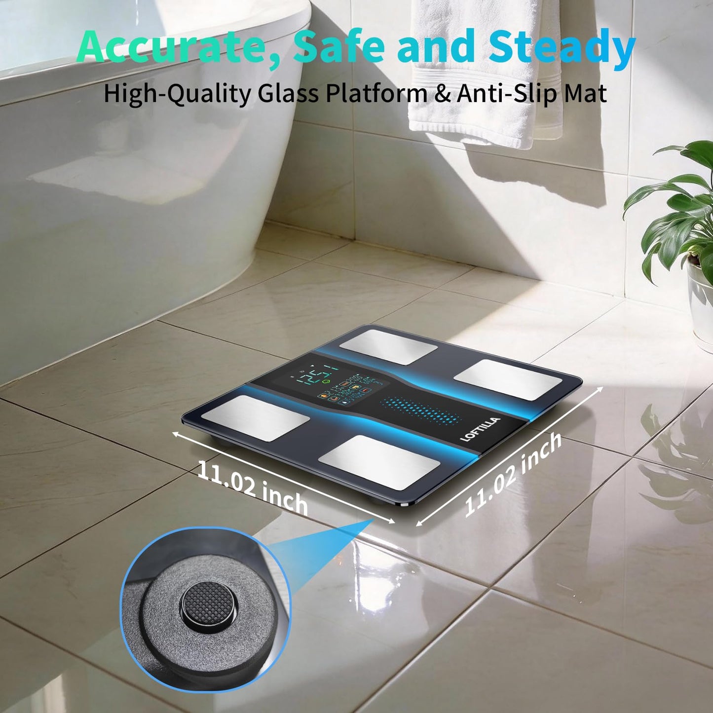 LOFTILLA Smart Scale for Body Weight, Accurate Scale with BMI Body Fat Muscle Mass, 8-in-1 Large Display, Digital Bathroom Scales for 14 Body Composition Metrics, Sync with Fitness App, Black