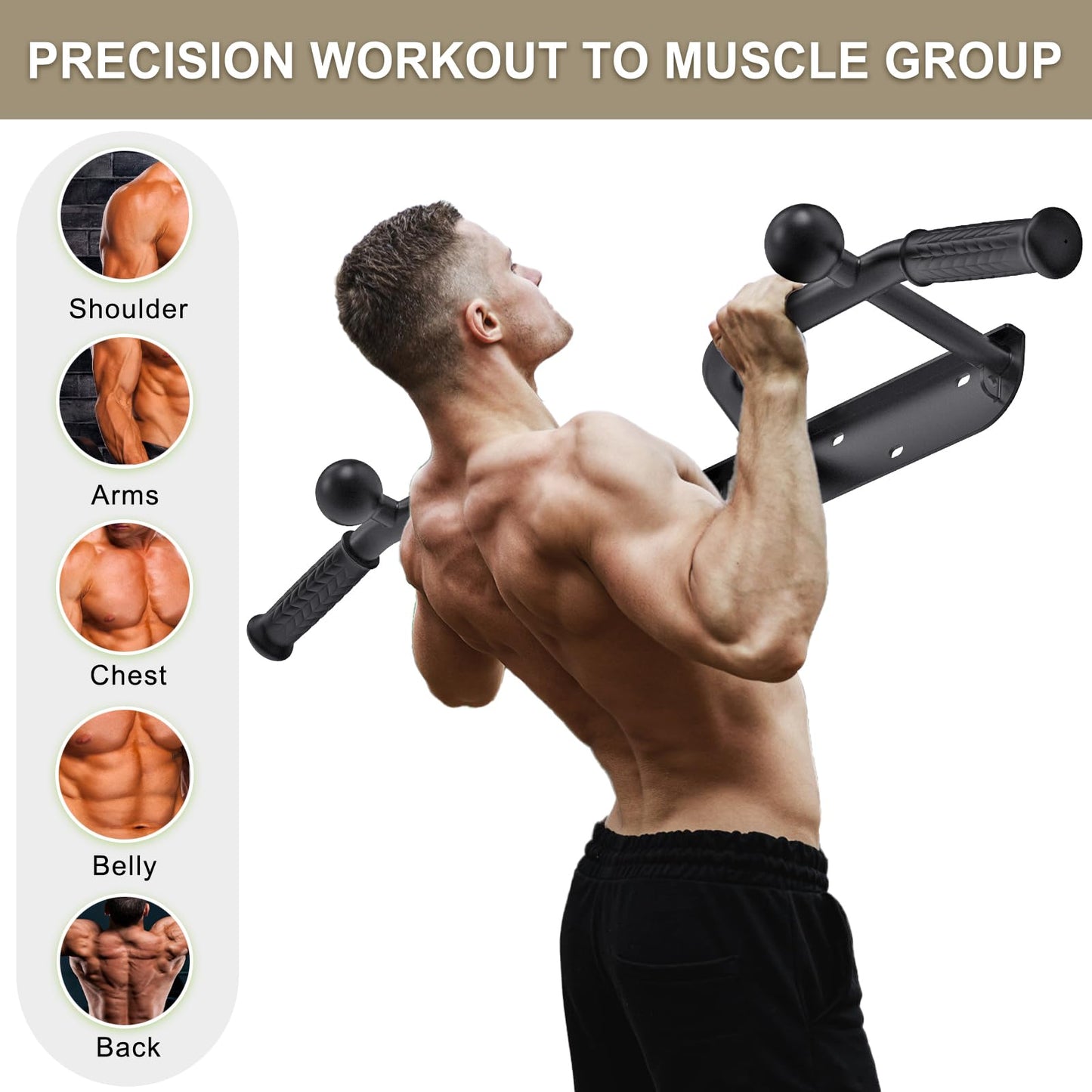 BeneLabel Wall Mounted Pull Up Bar 440 LBS Capacity Multifunctional Doorway Pullup Bar Beam or Joist Mount Chin Up Bar with Resistance Band Hooks and Ball Finger Training