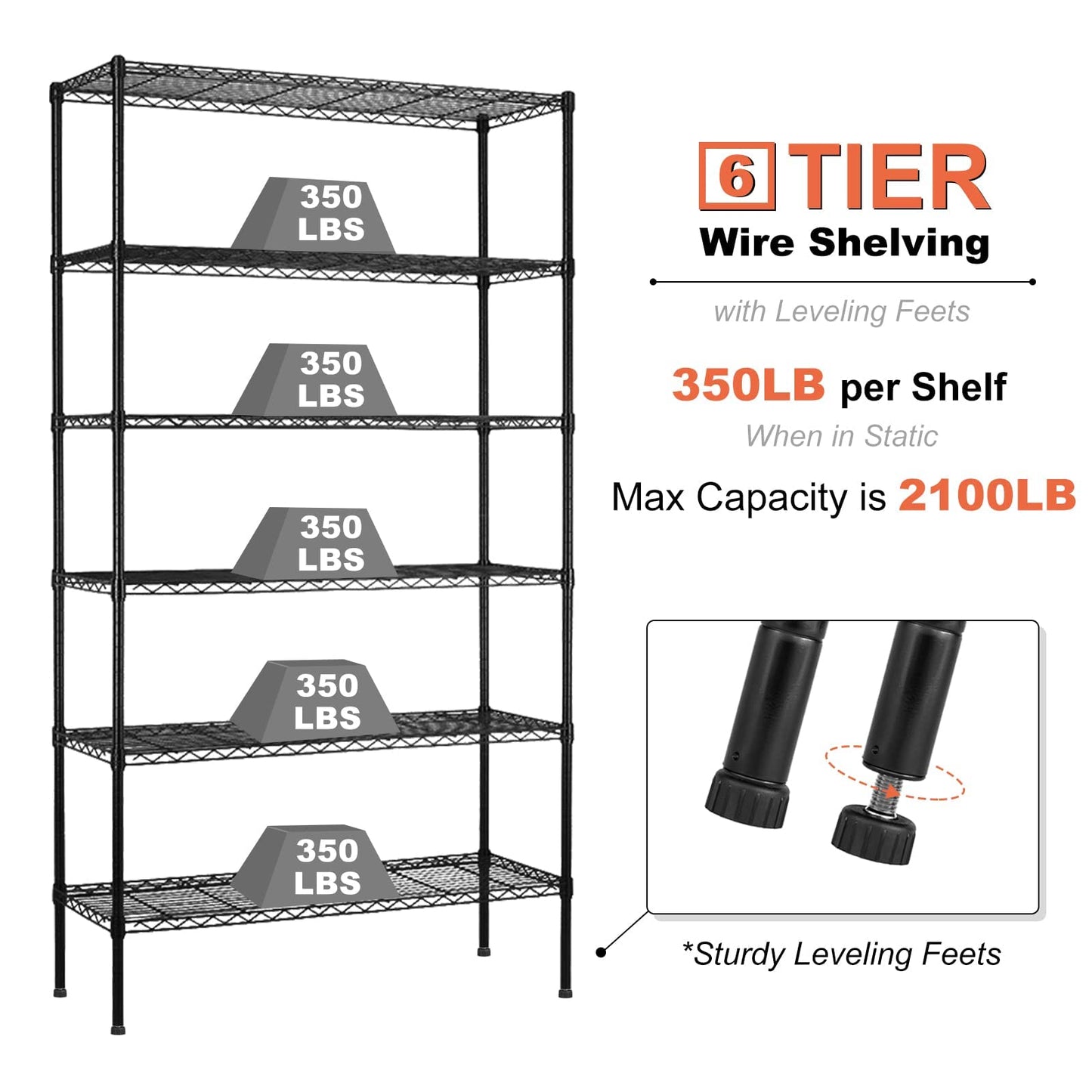 Meet perfect 6-Tier Storage Shelves NSF Certified Wire Shelving Unit on Wheels Heavy Duty Metal Shelves Adjustable Steel Shelving 2100Lbs Capacity for Closet Pantry Basement- (18"x45"x82", Black)