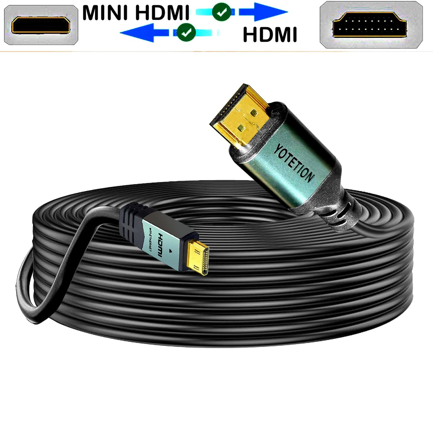 YOTETION 40FT, 4K 60Hz 2.0 Mini HDMI to HDMI Cable High Speed HDMI Cord, Compatible with Camera, Camcorder, Tablet