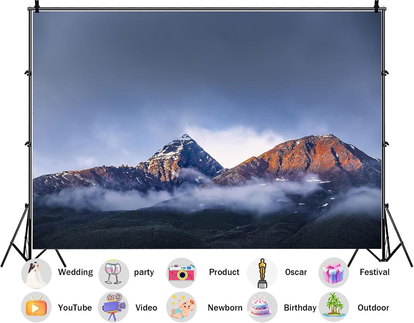 SHDASMIL 10X7ft Sunset Fabric Misty Mountain Peak Backdrop Alpine Landscape Background Nature Photography Party