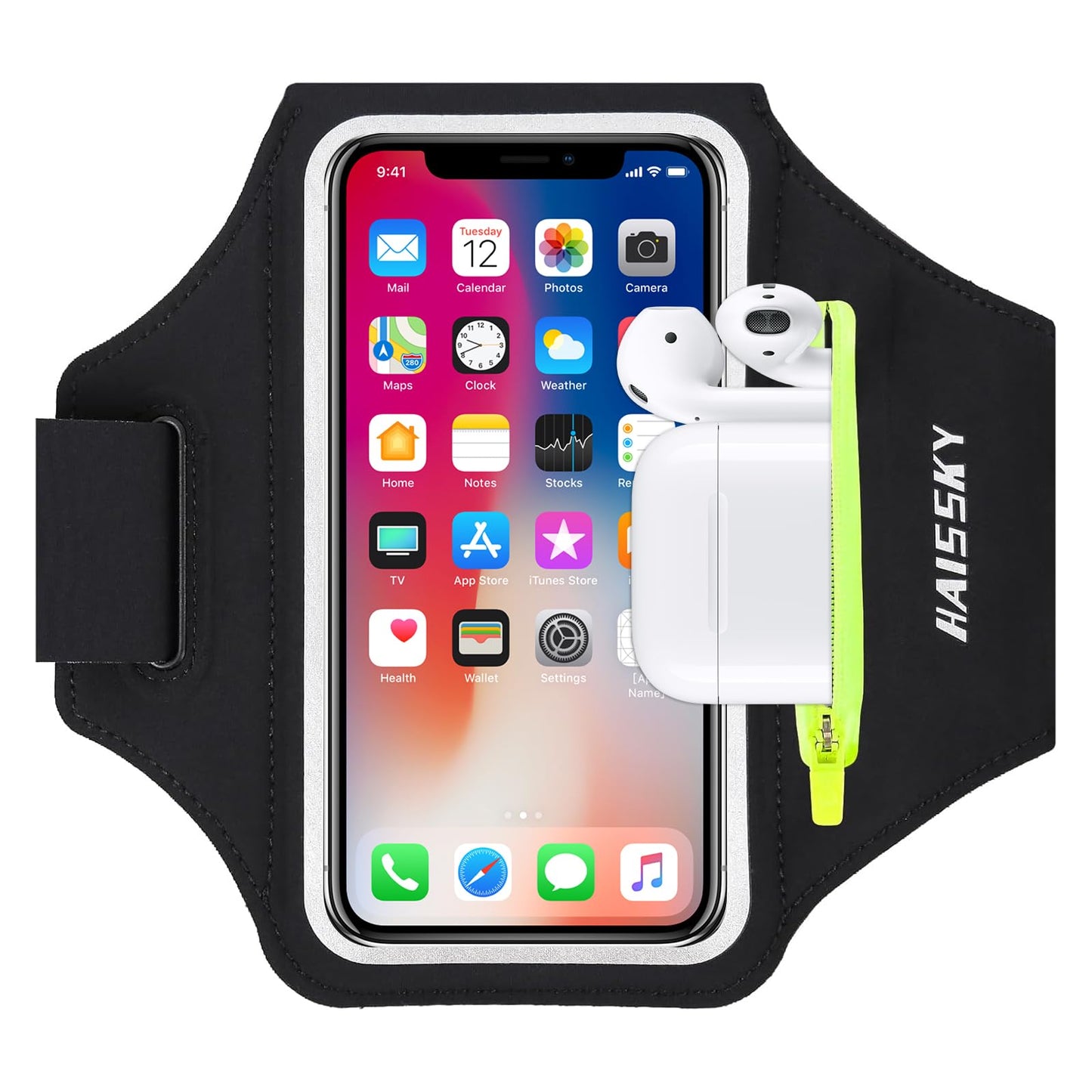 Running Armband with Earphone Bag Cell Phone Armband for iPhone 17 16 15 Pro 14 Plus 13 11 XR, Galaxy S24/S10 Water Resistant Sports Phone Holder Case & Zipper Slot Car Key Holder for 6.7 inch Phone
