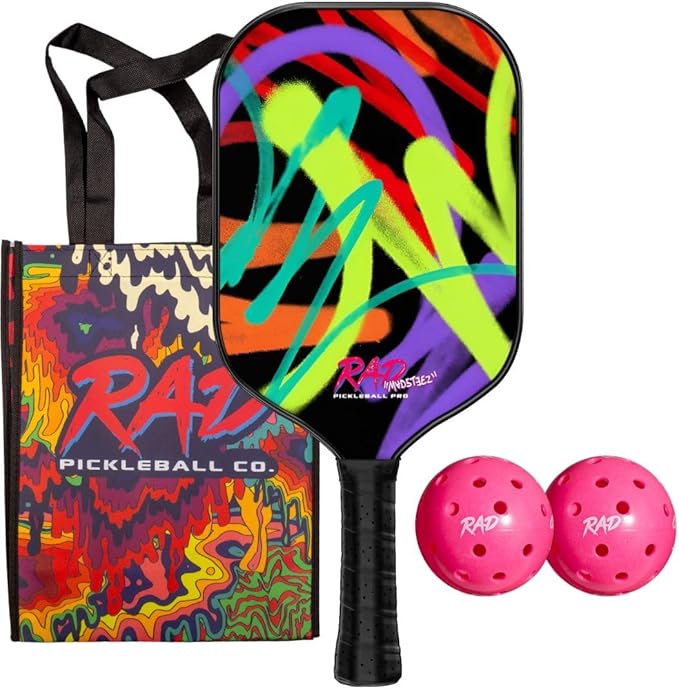 RAD Pro Pickleball Paddle Set – USAPA Approved – T700 Carbon Fiber Surface & 16mm Full-Cell Polypropylene Honeycomb Core for Power & Control – Includes Outdoor Pickleballs & Tote Bag