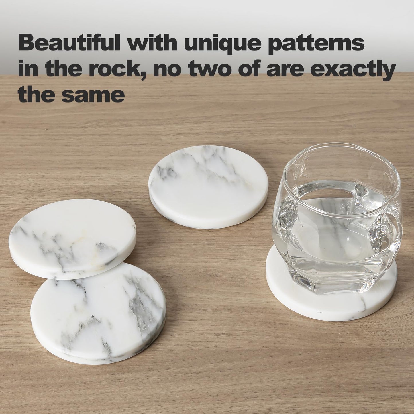 BCS Marble Coasters Set of 5 with Holder, Square Stone Drink Coasters for Coffee, Wine and Cocktails, Non-Slip Durable Cup Mats, Elegant Home, Bar & Kitchen Table Decor (Crema Beige)