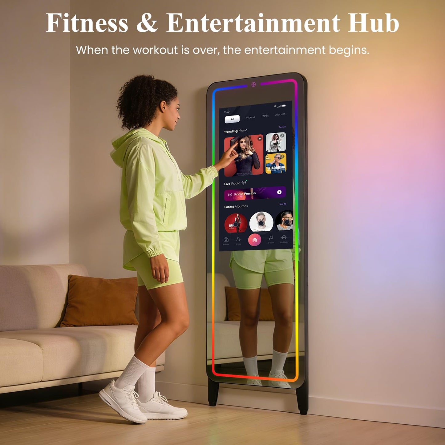 LumaVue Smart Fitness Mirror for Home Gym Workout, 32" Touchscreen & Open System, No Subscription Fees, Support Fitness Apps, Wall Mount & Free Standing, Can be Used with Home Workout Equipment