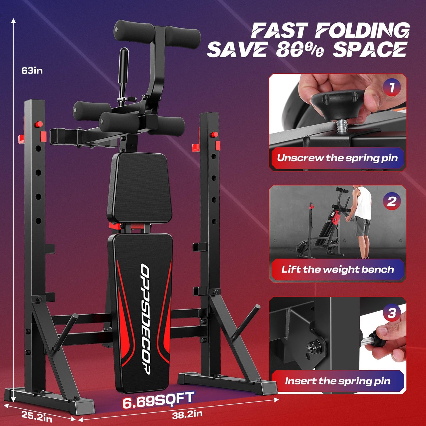 OPPSDECOR 900 LBS Weight Bench Set with Squat Rack, Adjustable Bench Press Set with Leg Extension and Leg Curl, Foldable Flat/Incline/Decline Workout Bench for Home Gym