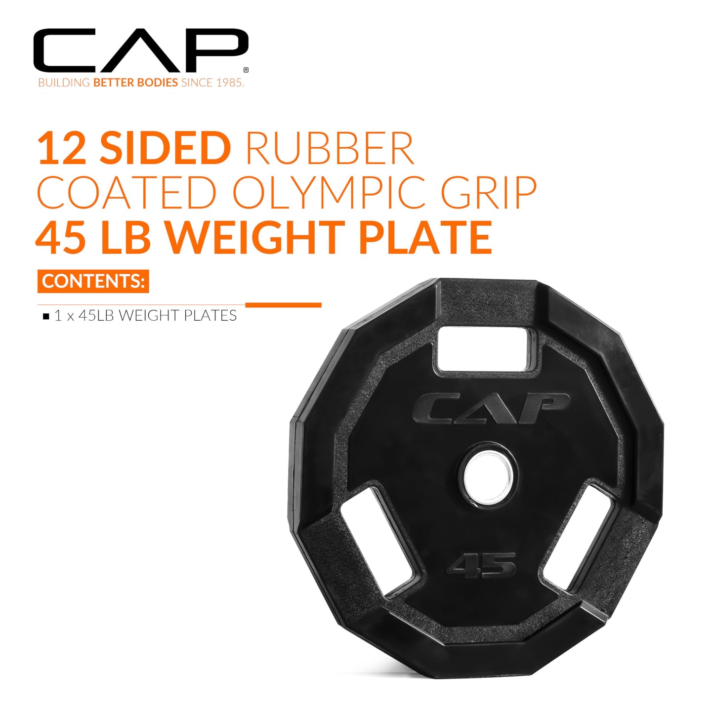 CAP Barbell 45 Lb 12-Sided Rubber Coated Olympic Weightlifting Grip Plate – Single