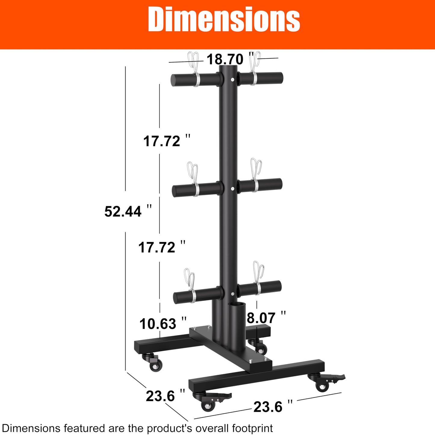TRUSOON Movable Weight Plate Rack, Heavy Duty Olympic Plate Rack for 1 or 2-Inch Plates with 2 Barbell Holders, Bumper Plate Storage with Locking Wheels for Garage, Home Gym