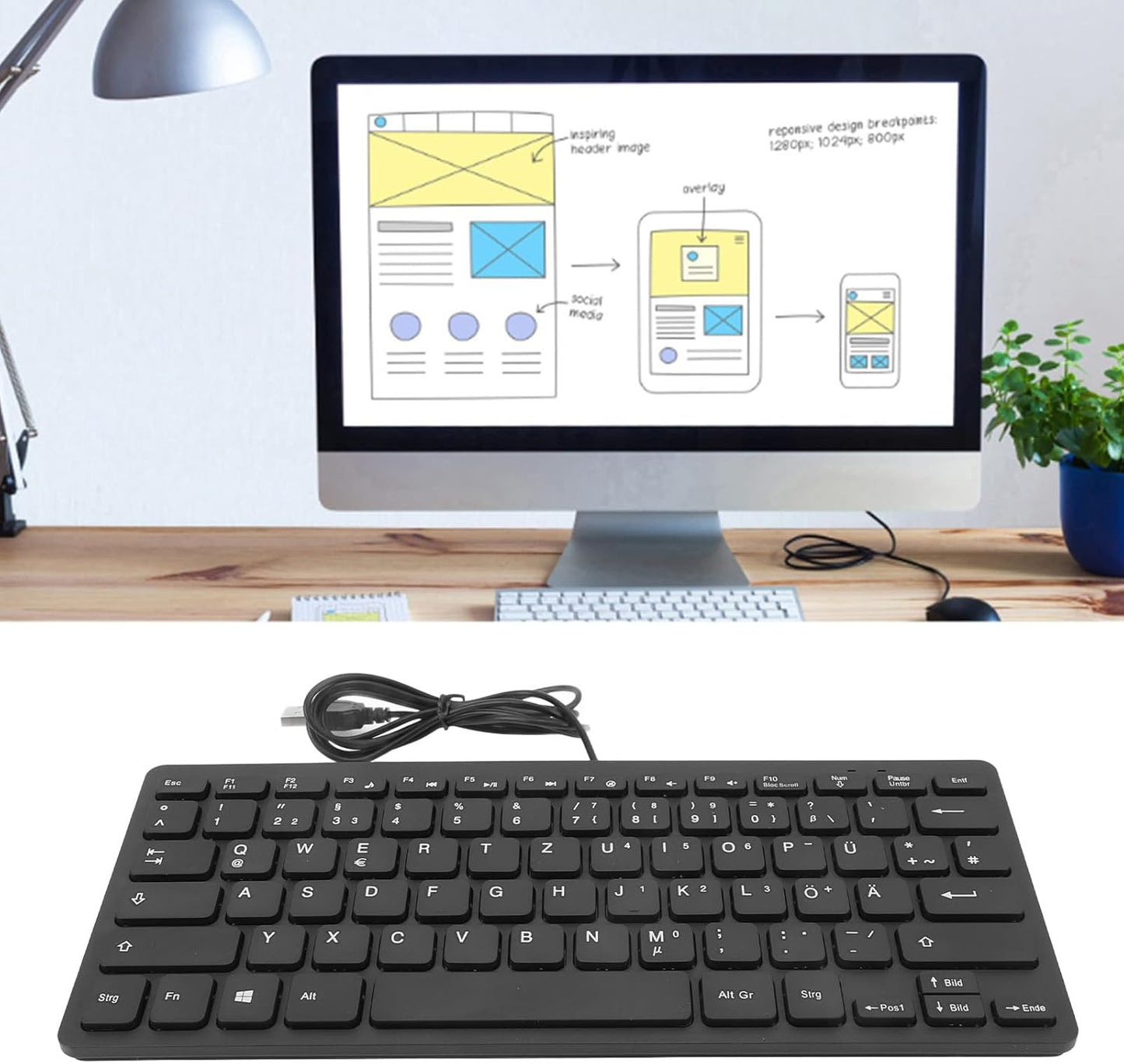 VBESTLIFE 78 2.0 Bilingual Language Keyboard, Keys Ultra Slim Language Keyboard, USB Wired Computer Keyboard, Quiet