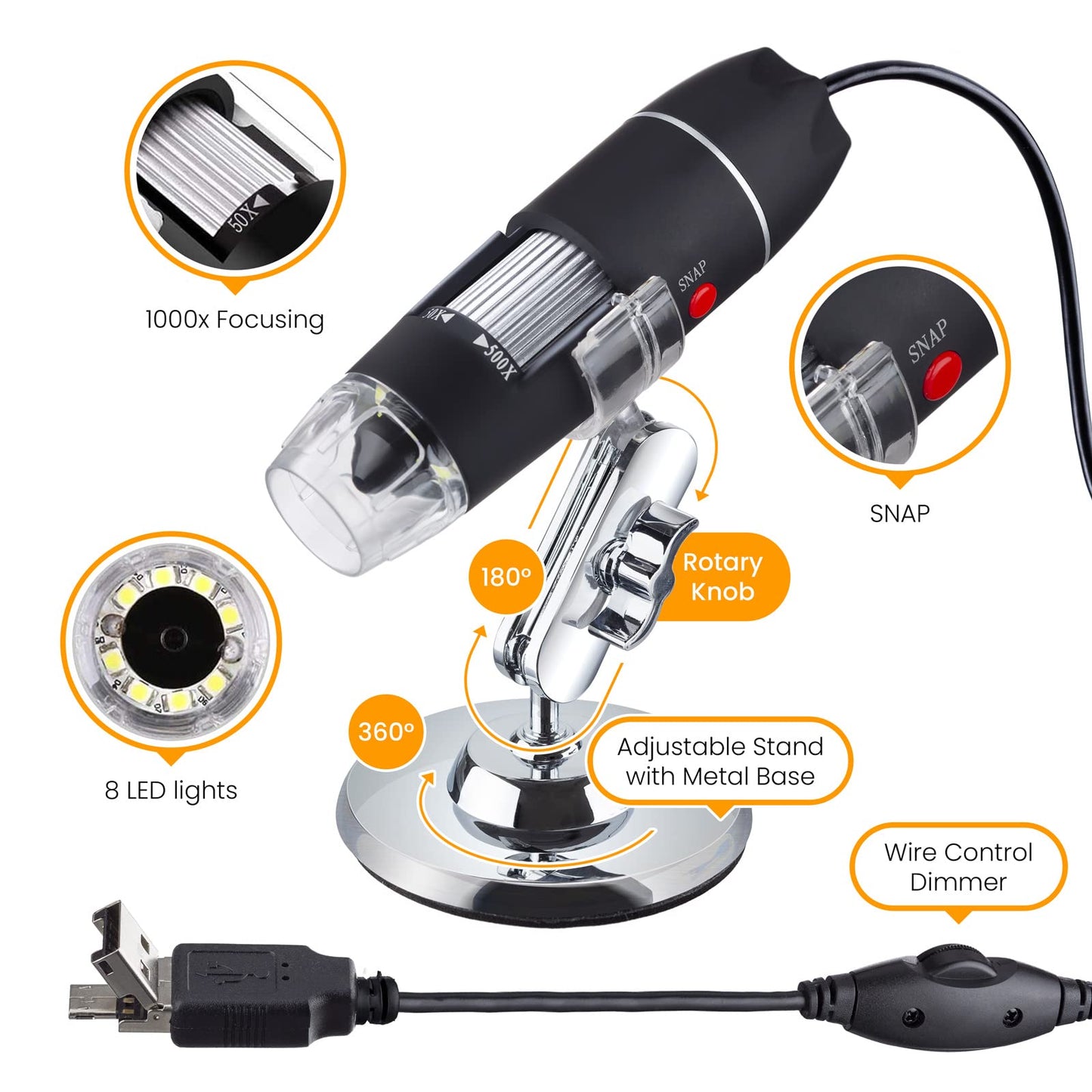 AmScope B120 Series Student & Professional Binocular Compound Microscope - 40X-2500X Magnification - Includes 3D Stage, Tweezers, 25-Piece Prepared Slides Set & Handheld Multi-USB Digital Microscope
