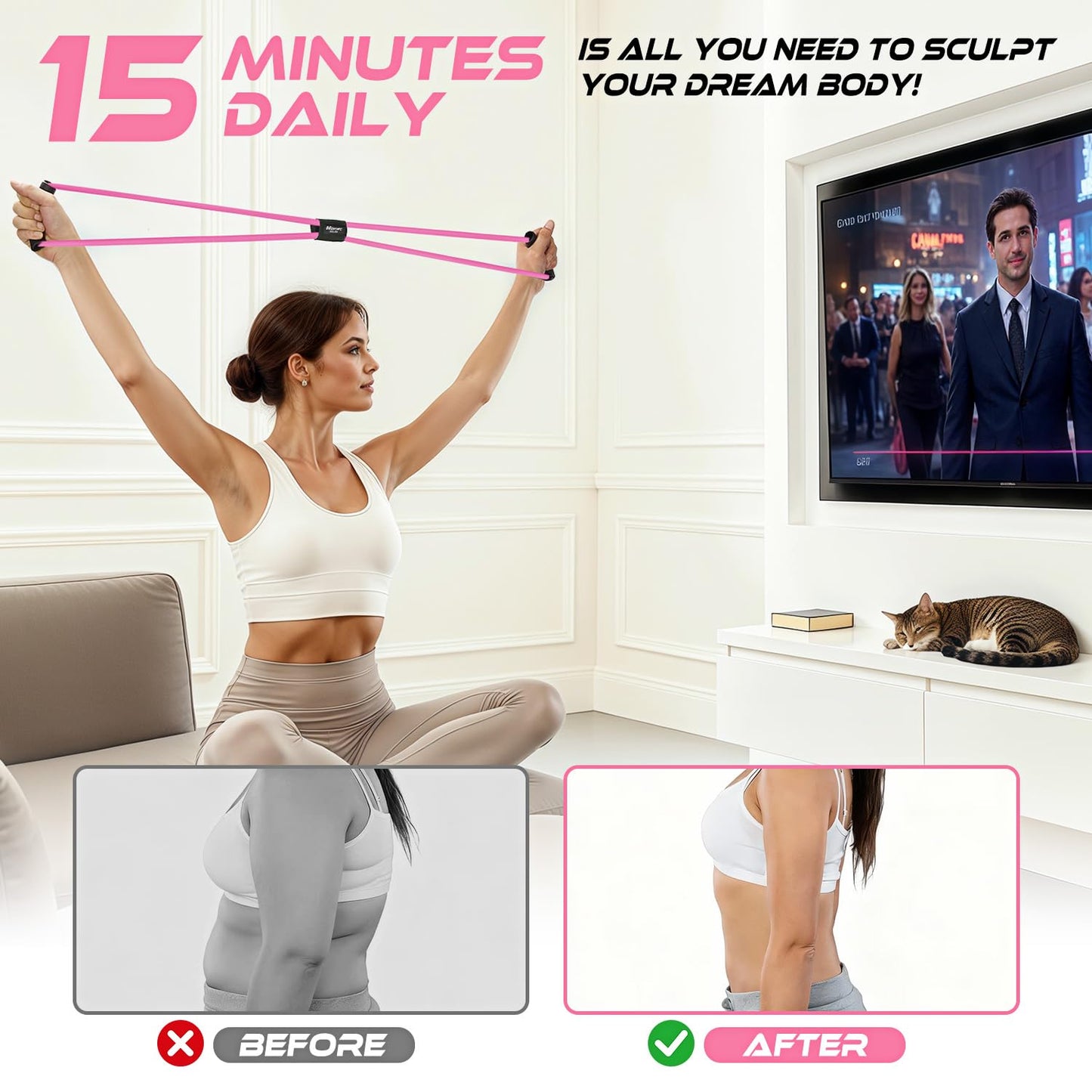 HOXWC Resistance Bands, Figure 8 Exercise Bands for Back, 8 Shaped Resistance Bands for Arms, Shoulder, Leg Stretching, Physical Therapy, Yoga, Pilates, Home Gym Workout Equipment for Women Men