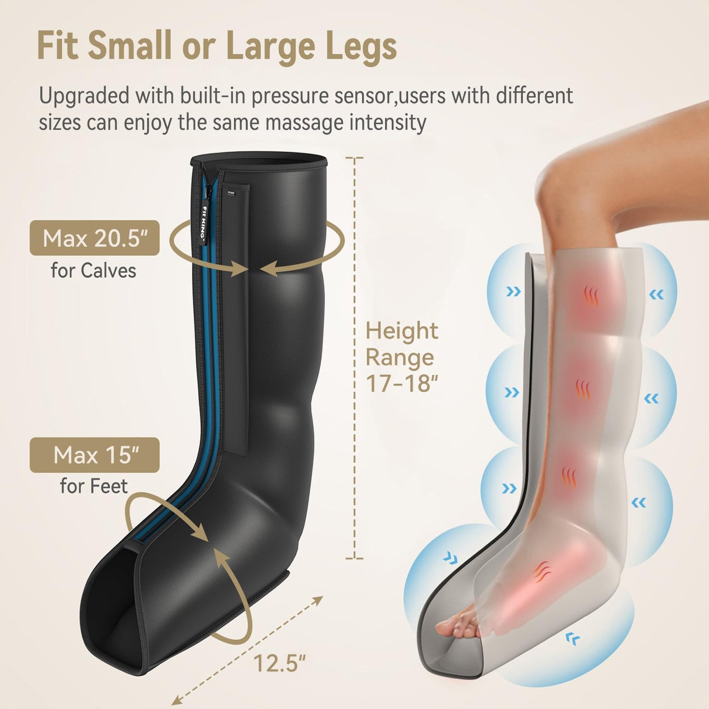 FIT KING Leg Massager with Heat and Compression Therapy – Leg Massage for Circulation, Swollen Leg, RLS Pain, Fatigue Relief – Foot Calf Massager Boots – Mother Day Gift for Mom