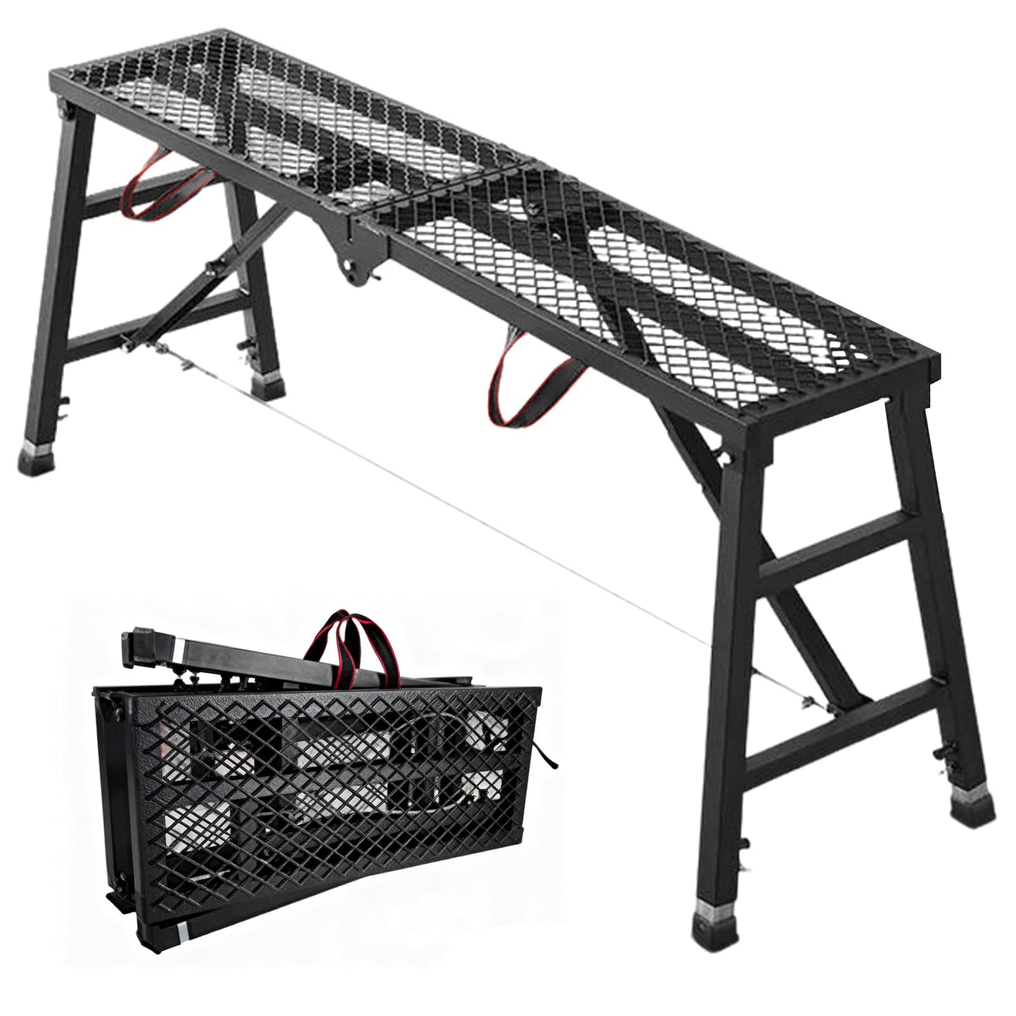 Scaffolding Work Platform, 29.9" to 47.2" Height Adjustable Work Platform, Foldable Scaffold for Building Construction, Interior Painting, Home Improvement（450LBS Capacity, Black,5 Heights Options)