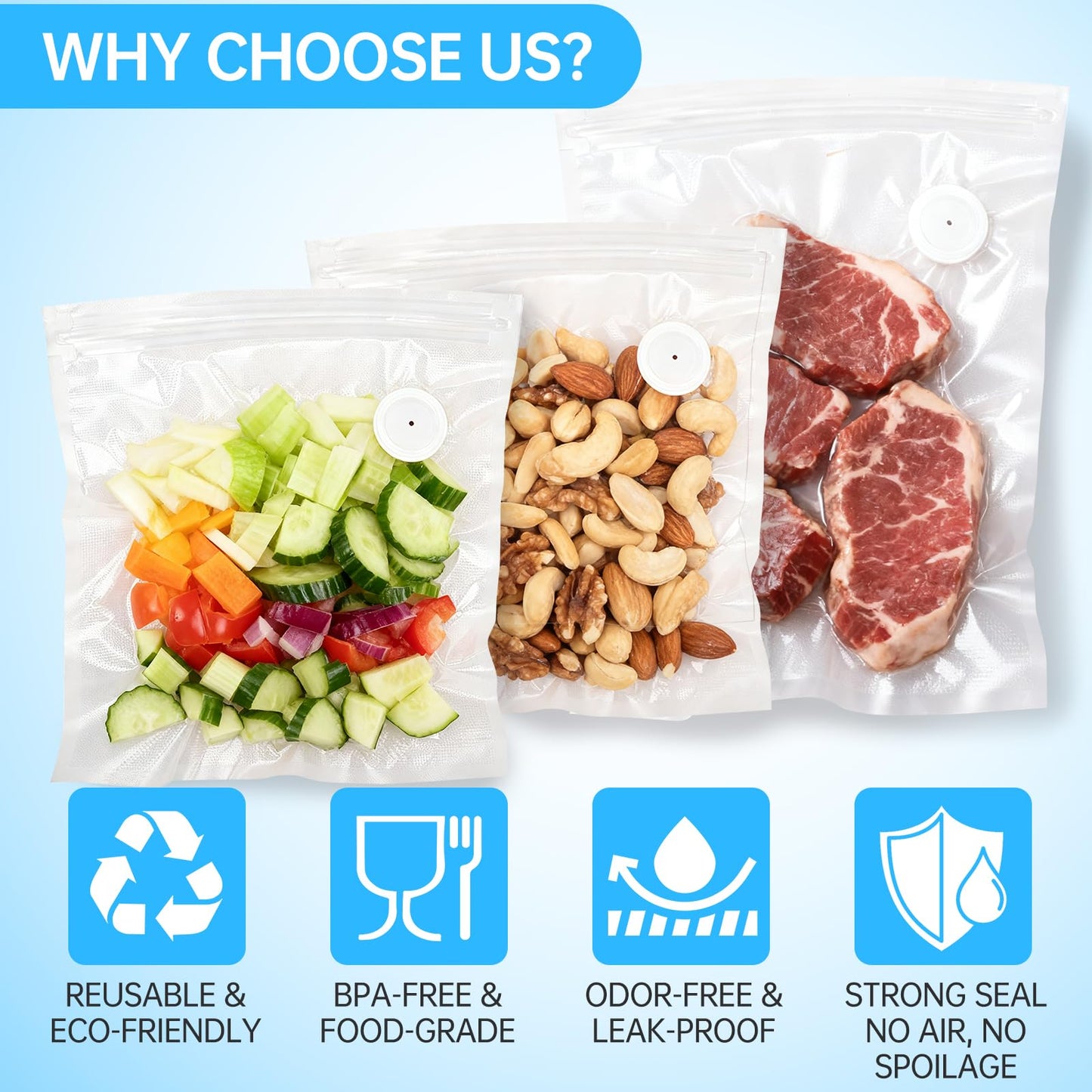 Vacuum Sealer Bags Compatible with Chef Preserve,10PCS Reusable Food Grade And Leak-Proof Storage Bags,Clear,5pcs (10.24 * 11.02 in),5pcs(10.24 * 13.39 in)