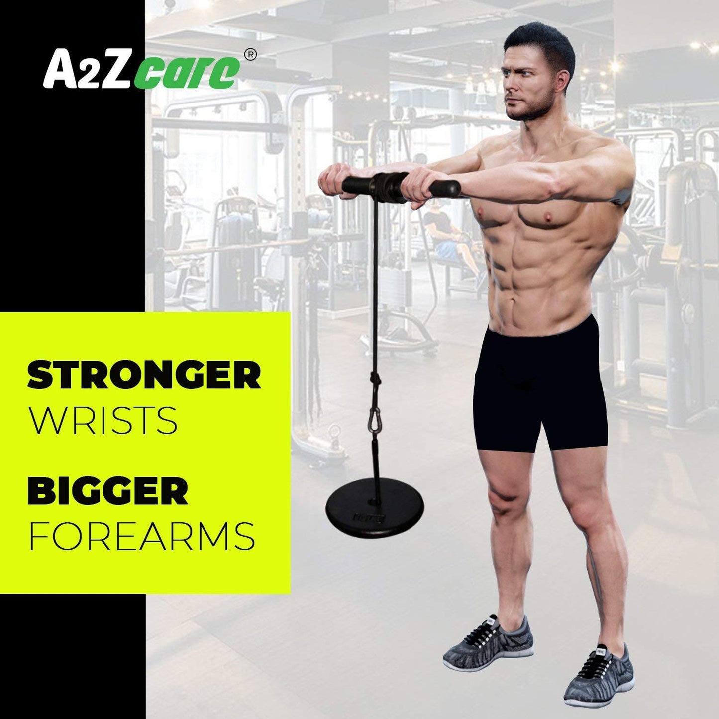 A2ZCARE Wrist and Forearm Blaster – Wrist Roller and Forearm Roller - Perfect for Strength Training and Workout – Fit 1-inch Standard Weight Plates (PVC Handle)