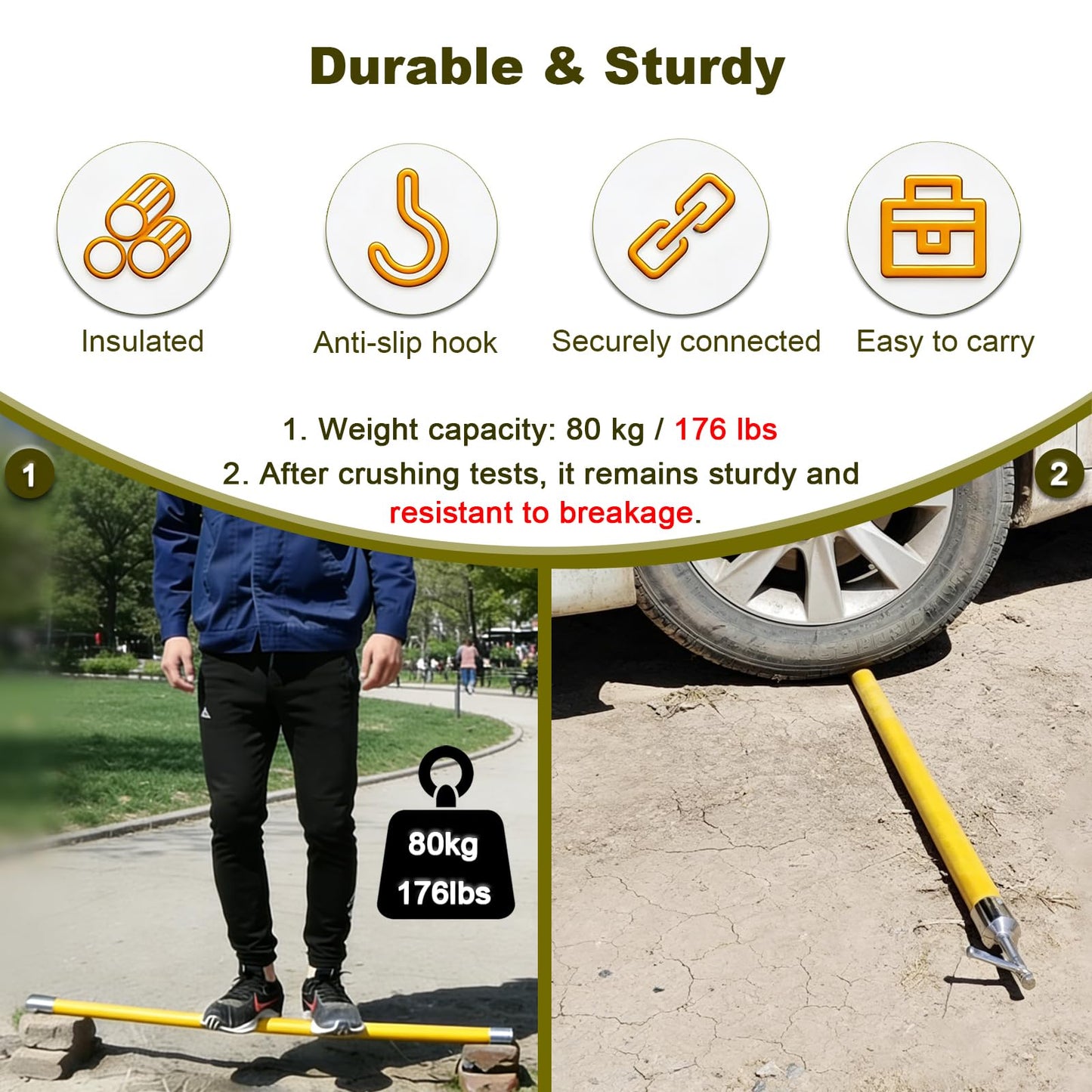 Spliceable Hot Stick, 110kV High Voltage Insulated Operating Pole, Heavy Duty Epoxy Resin Fiberglass Switch Stick with Spliceable Universal Head for Live-Line Work, 110KV 13.1ft 4-Section