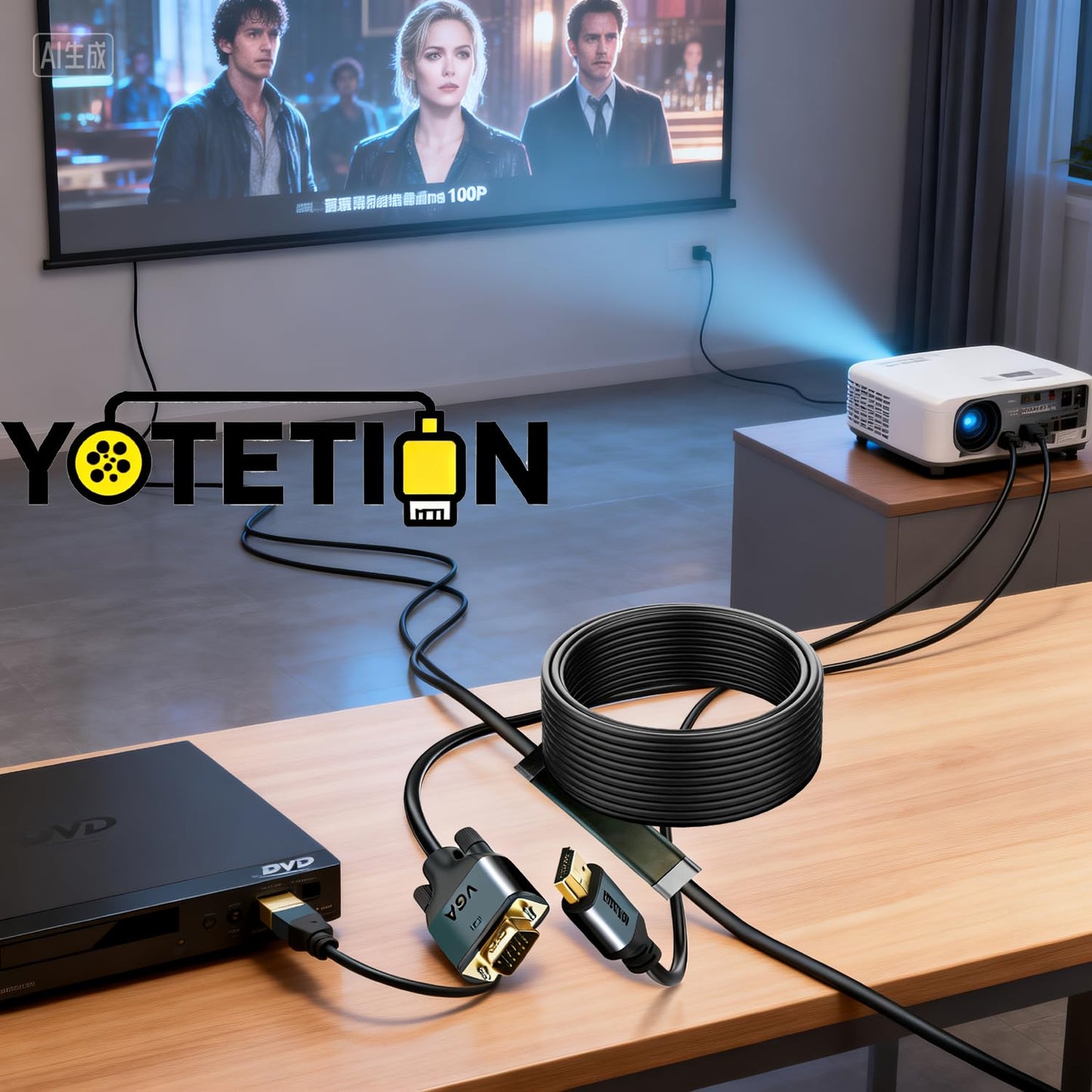 YOTETION 30FT HDMI to VGA Cable with IC, Gold-Plated HDMI to VGA Compatible for Computer, Desktop, Laptop, PC, Monitor