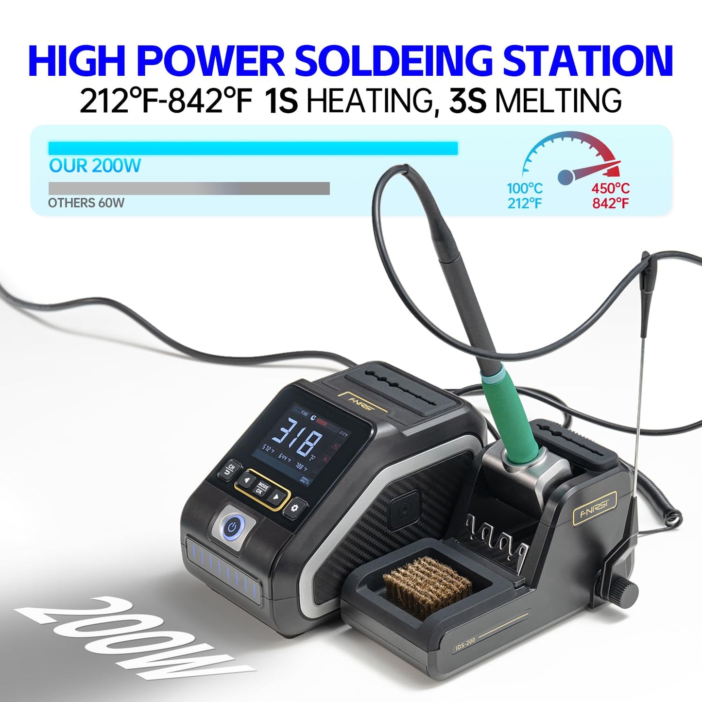 FNIRSI DWS-200 200W 210 Precision Digital Soldering Station Kit with 3 F210 Soldering Iron Tips and 2 Helping Hands, Temp Value & Curve Mode, 3 Temperature Storage, Full-Color Display