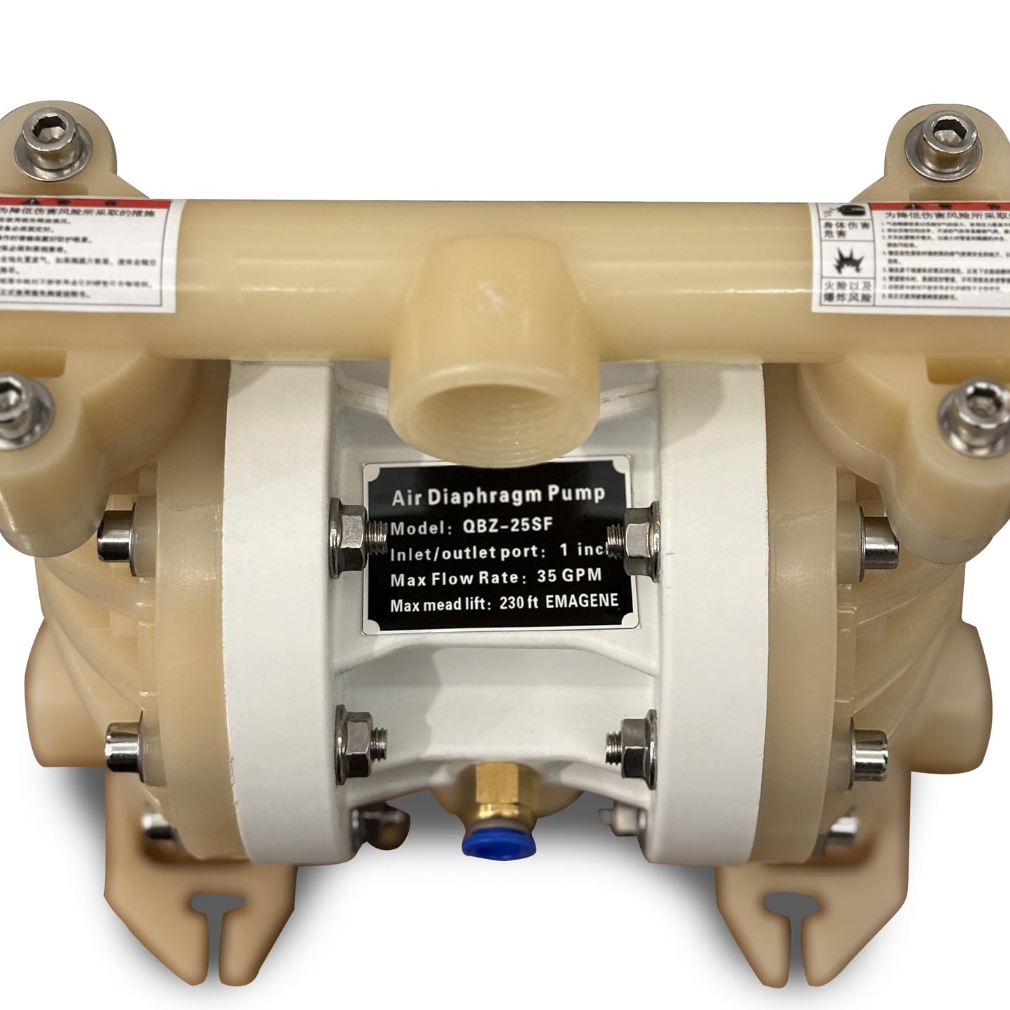 Air-Operated Double Diaphragm Pump, PVDF body, PTFE diaphragm， highly corrosive chemical pump 1 inch 17GPM (QBZ-25PVDF)