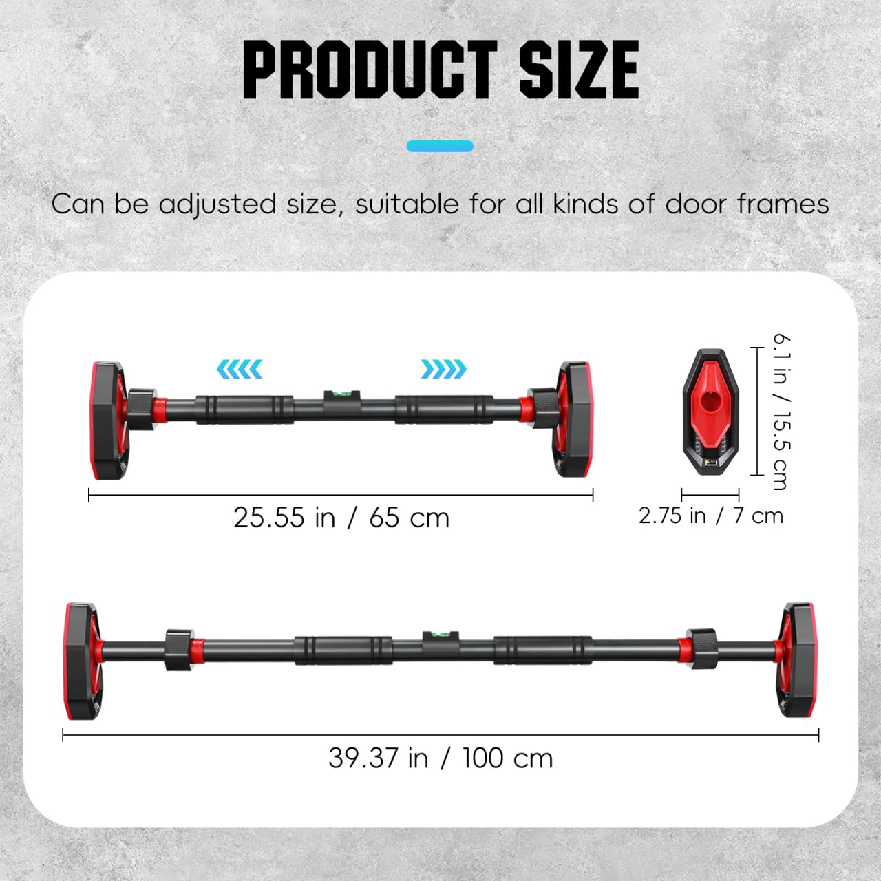 Abaodam Adjustable Pull up Bar for Doorway - Portable Home Gym Strength Training Equipment with Secure Locking Comfortable Grip No Drilling Fits 25.59-39.37 Inch Door Frames