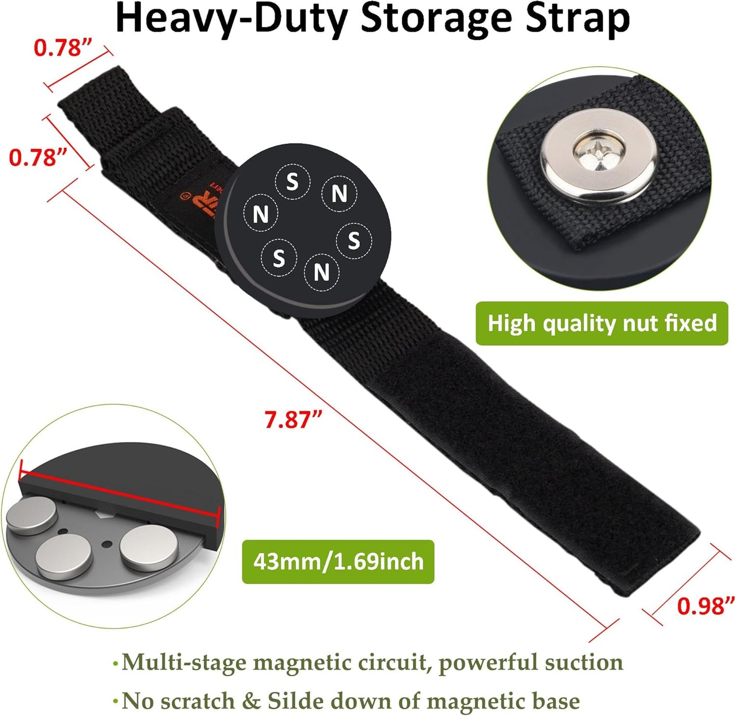 ULIBERMAGNET Strong Magnetic Storage Straps - Heavy Duty Tool Organizer for Garage & Workshop | 2 Pack, 1.69 Inch