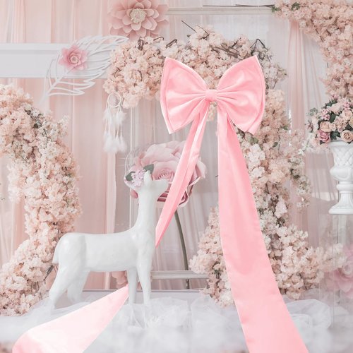 LncBoc Large Bow Wedding/Party Decoration: Giant Satin Decorative Bows for Arch Wall, Bow Themed Room Decor for Bridal Wedding/Engagement/Party/Birthday/Baby Shower(Pink)