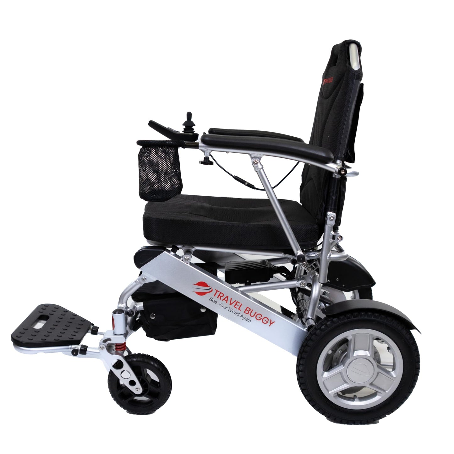 Travel Buggy Electric Wheelchair City 2 Plus, Lightweight, Foldable, Portable, Weight Capacity 395lbs, Air Travel Friendly - Ships from and Serviced in USA (Silver, with Caregiver Control)
