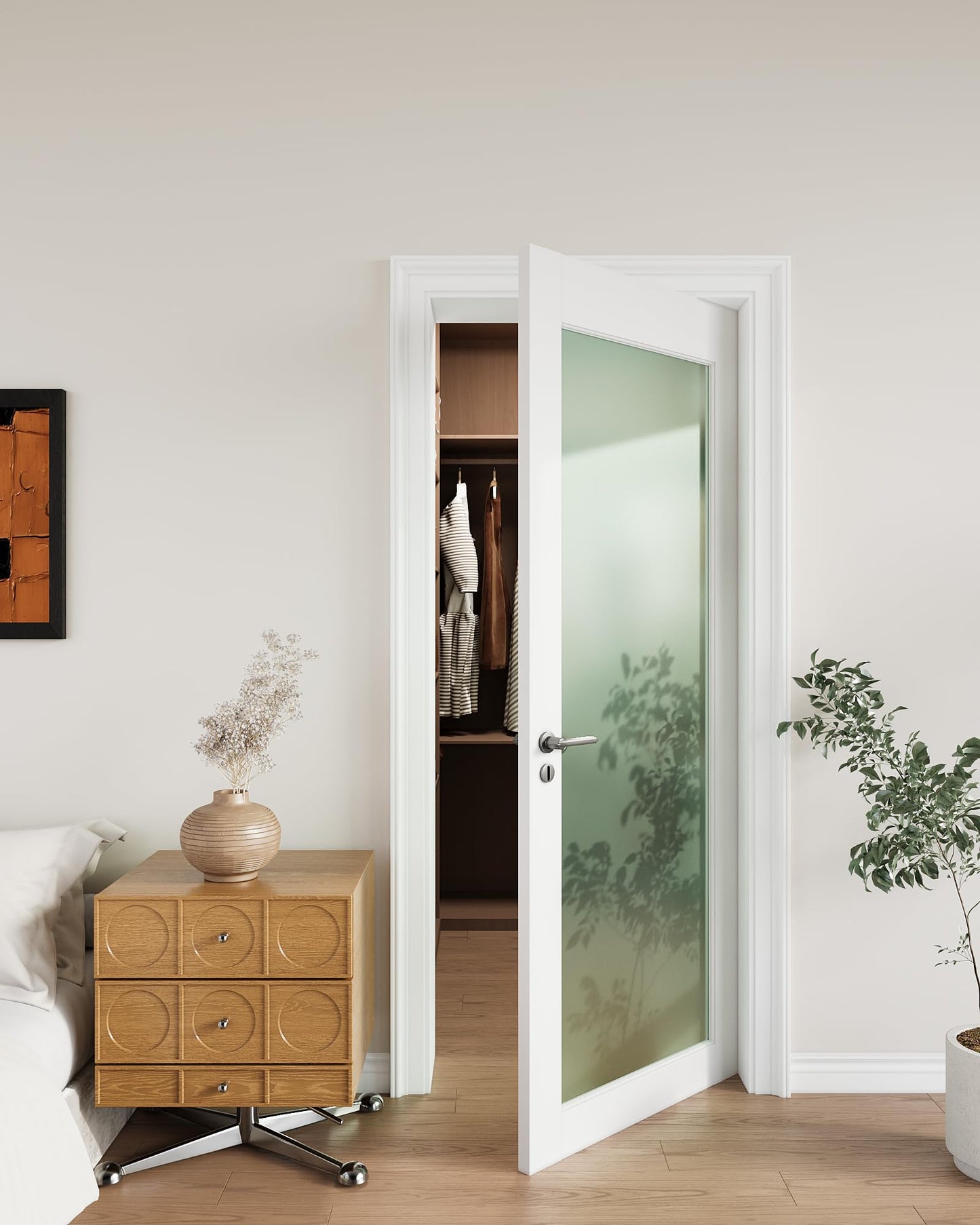 24"x 80" 1-Lite Frosted Glass French Interior Slab Door, Solid Core Wood with MDF Door Panel for Bedroom Closet Laundry Pantry Bathroom White Pre-Finished Surface Paintable, w/o Hardware