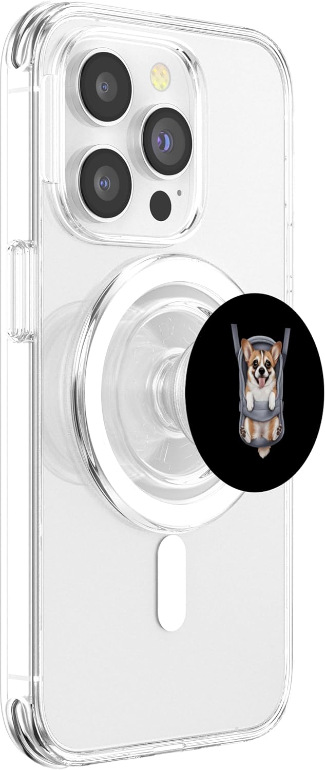Corgi Puppy Lover PS Funny Corgi Puppy In A Baby Carrier. Dog Lover PopSockets PopGrip for MagSafe