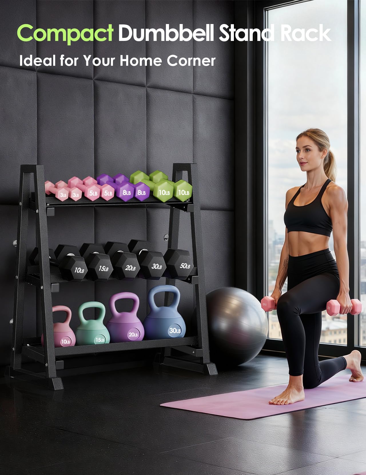 Leteuke Dumbbell Rack, 3 Tiers Heavy Duty Weight Rack for Home Gym, Trapezoidal Frame Space Saving Weight Storage Racks for Dumbells, Kettlebells, Barbells, Dumbbell Rack Stand Only (1300LBS Capacity)