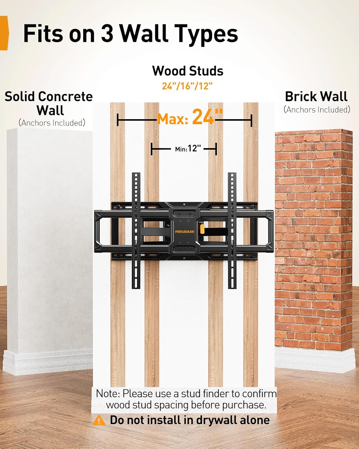 Perlegear AuraFrame™ Full Motion TV Wall Mount - LED Light, Tilt & Swivel for 42"-90" TVs Up to 150 lbs | Max VESA 600x400mm