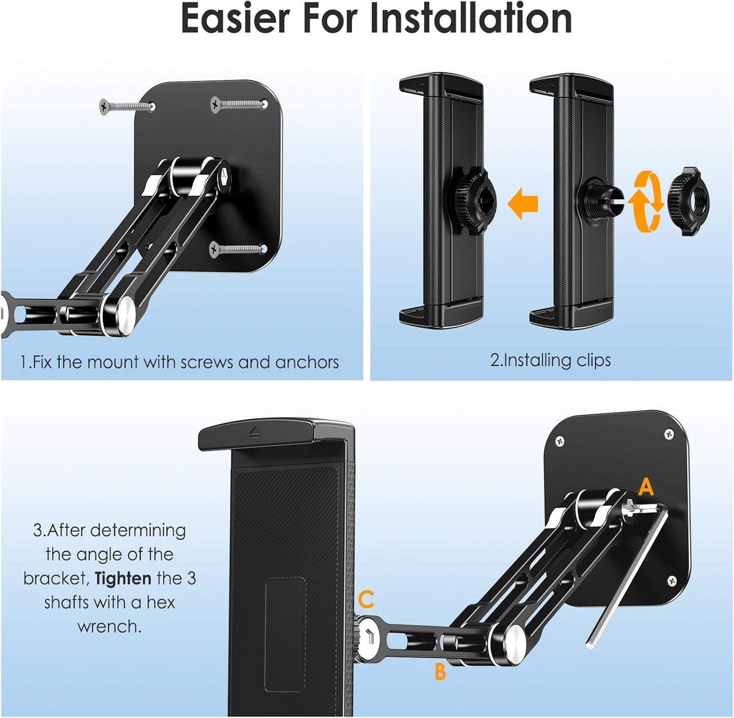 Lucrave 360Rotating 4.7-13" Tablet Wall Mount Holder, Aluminium Extendable iPad Wall Holder, with Base Adjustable