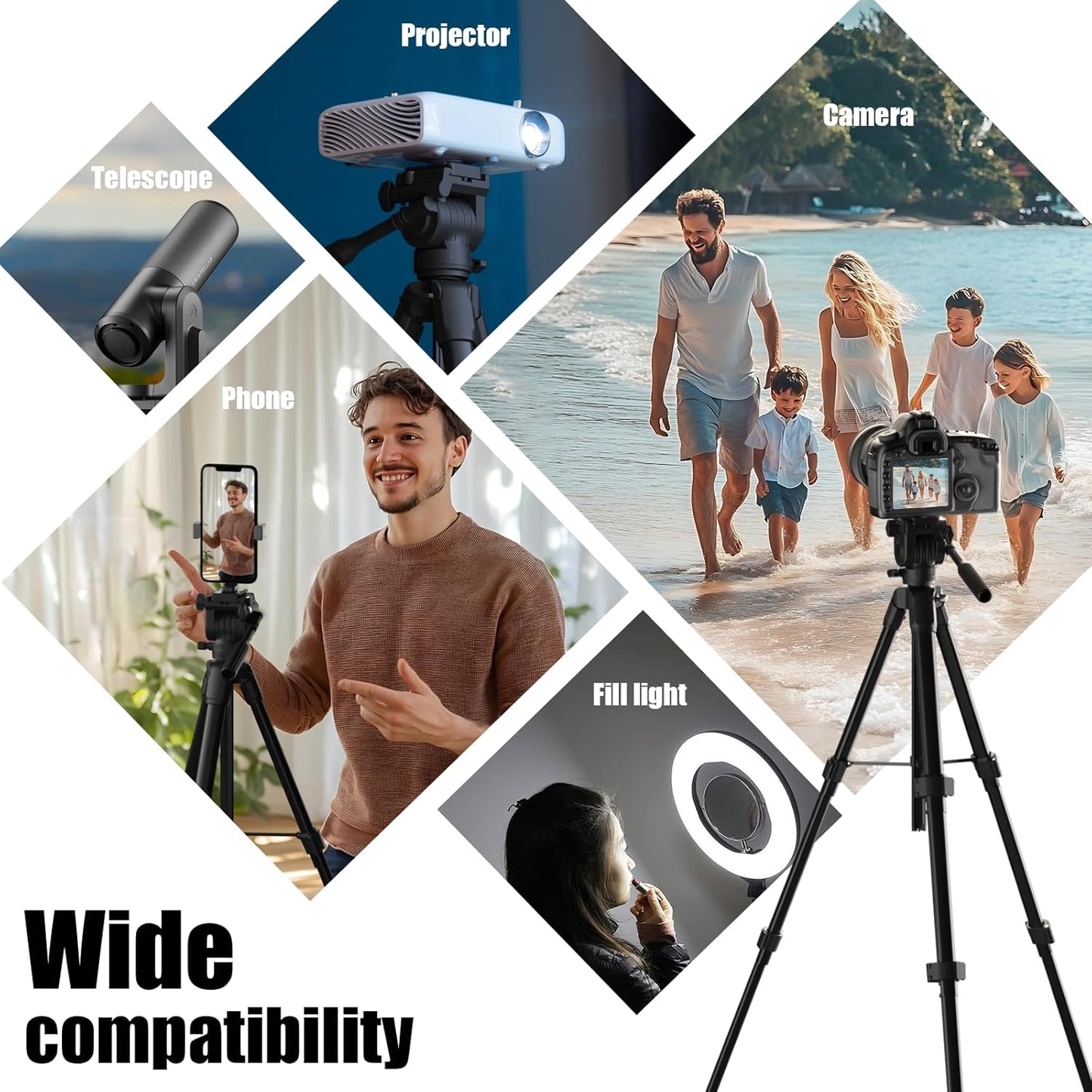 Jishane 61" 11lb Camera Tripod, Travel Tripod for Camera Canon EOS Rebel Nikon, Lightweight Phone Stand with Wireless