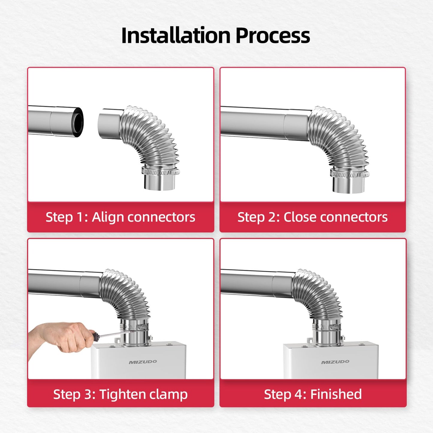 3"x5" Direct Vent Kit for Tankless Water Heaters, 23" Pipe, 87° Elbow, Trim Collar, 304 Stainless Steel