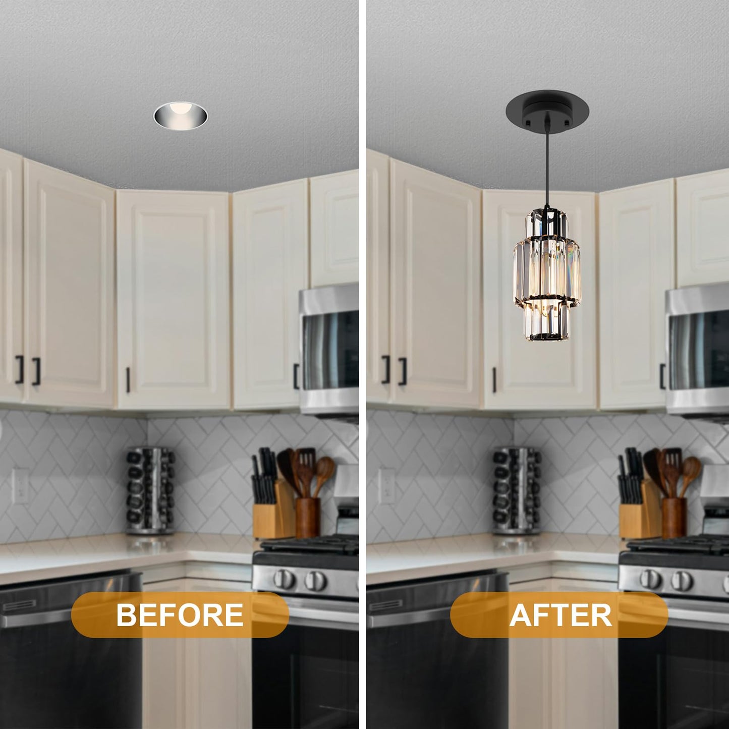 YIIZON 5" and 6" Recessed Can Light Conversion Kit, Fixture Upgrade, Pendant & Hanging Light, Ceiling Fan Compatible, 7¾ Inch Flat Steel Ceiling Medallion, Black Finish