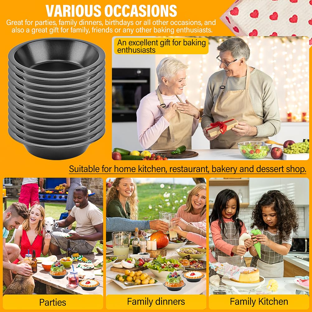Loyanger 12 Pcs Mini Pie Pans,5 Inch NonStick Individual Dish Pie Plate Reusable Round Tins Small Bakeware for Baking Pot Pies, Cakes, Quiches, Tarts, Desserts(COLOR:Black)