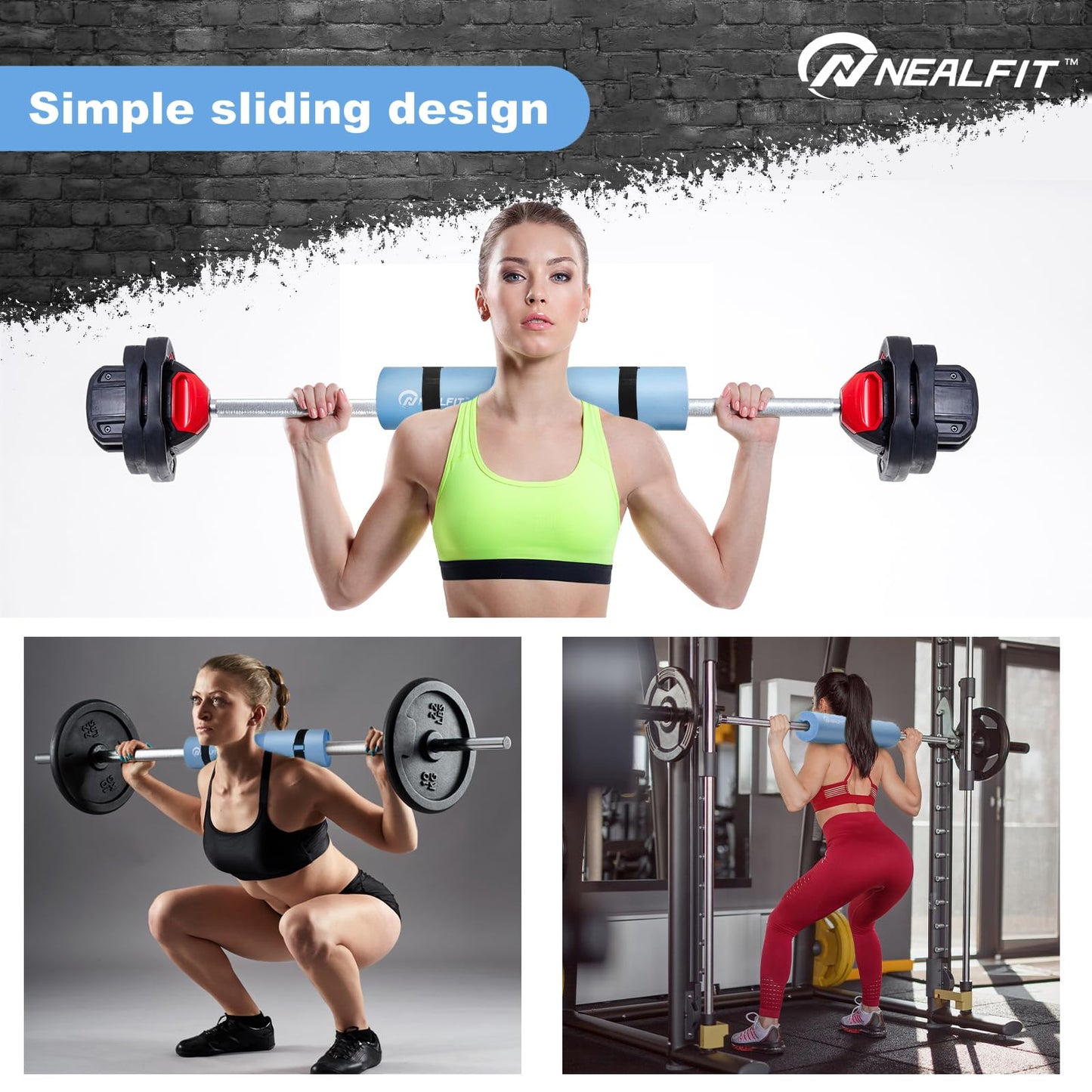 NEALFIT Barbell Pad Squat Pad for Squats—Squat Bar Pad—Great for Weightlifting,Lunges and Hip Thrusts—Foam Sponge Pad—Fit Standard and Olympic Bars Perfectly (Light Blue)