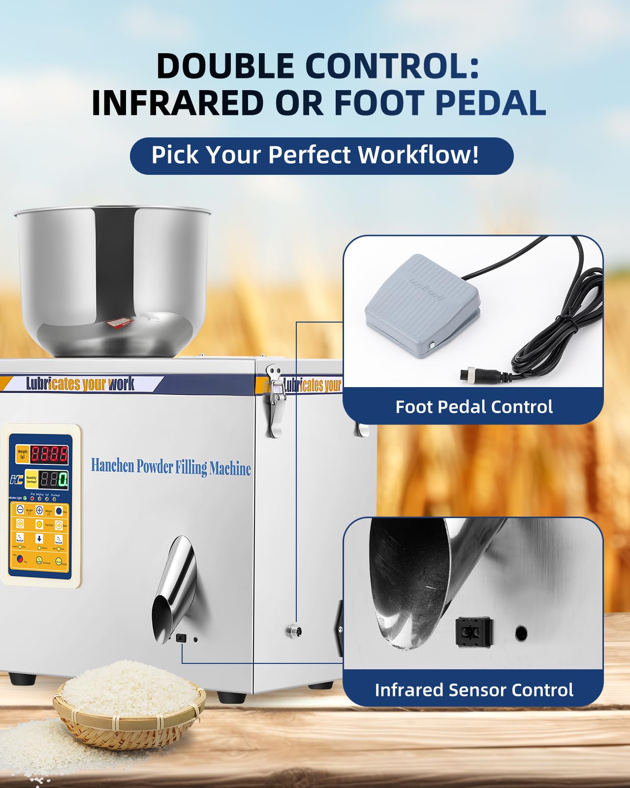 Smart Digital Powder Filling Machine & Particle Granule Dispenser - Hands-Free Infrared/Foot Pedal Control, Precise Measuring for Home & Small Workshops - Boost Efficiency with LED Display Panel