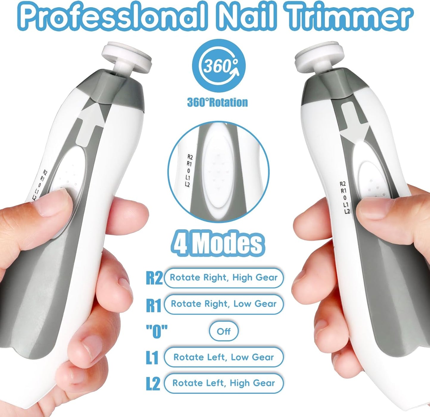 Skiennix Baby Nail Trimmer - 6-in-1 Electric Grooming Kit for Infants & Adults | Grey Color