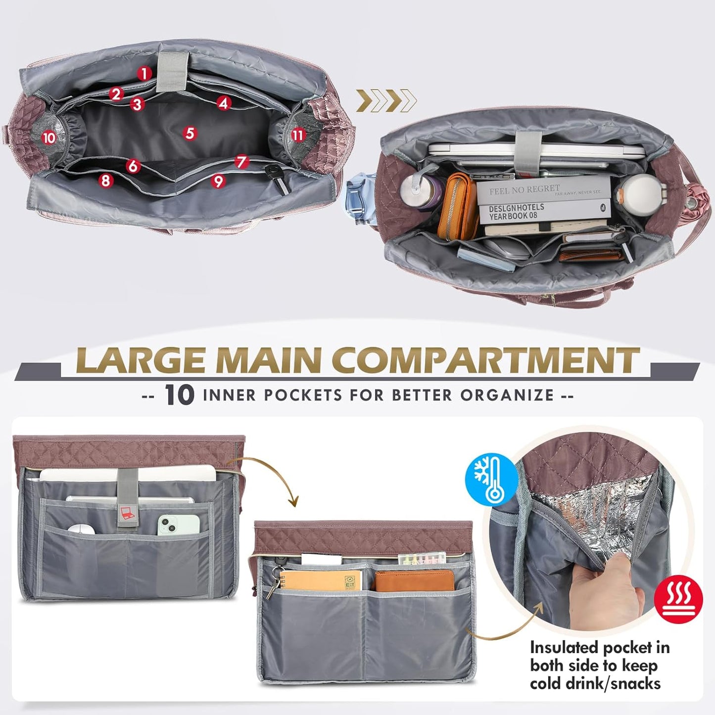 RAINSMORE 15.6 inch Teacher Tote Bag Laptop Bag for Women Work Bags Laptop Tote Nurse Bag Professional Computer