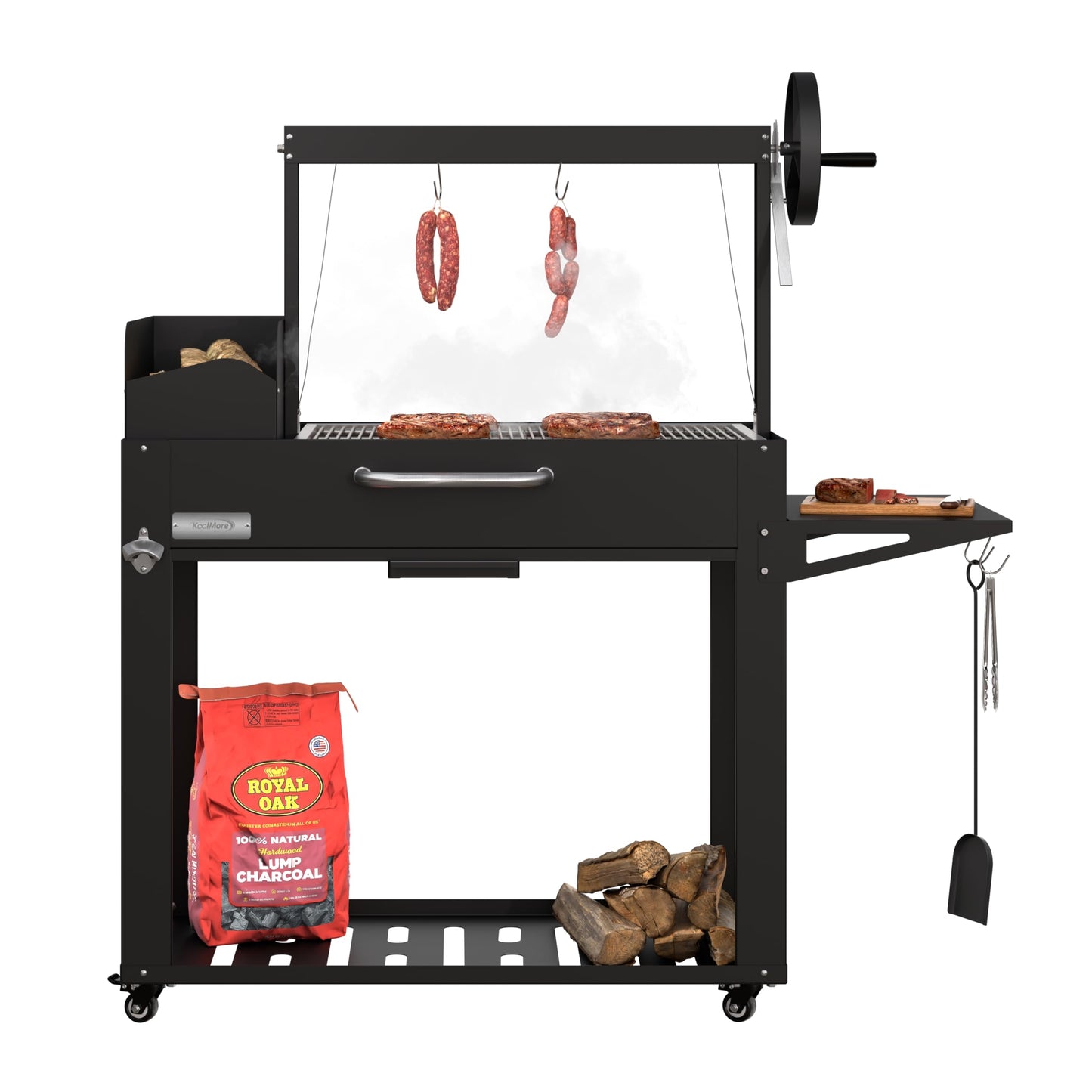 KoolMore 54 in. Charcoal BBQ Grill, Santa Maria Argentine Style Outdoor Grill with Adjustable Grate, Large Barbecue Grill for Outdoor Cooking, Black
