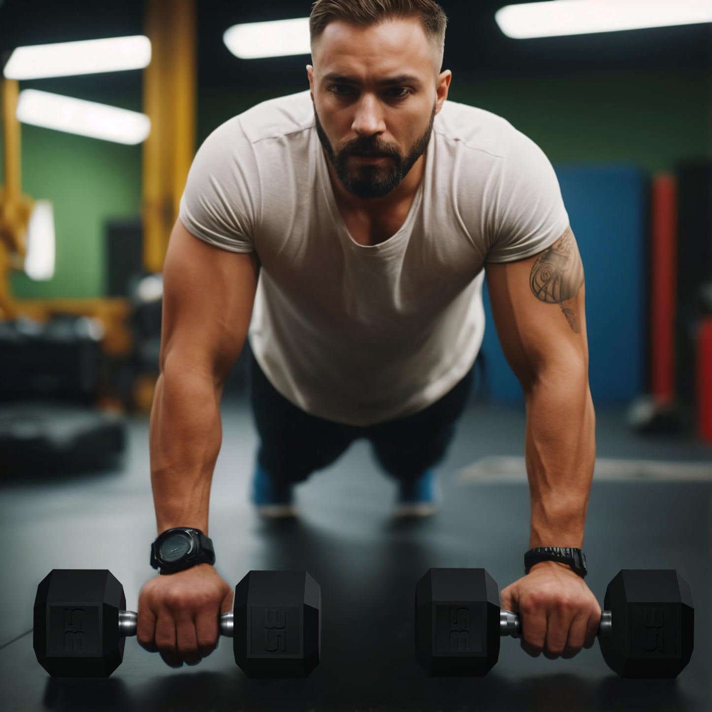 GRETERST Dumbbells Set Rubber Coated Hex Hand Weights Exercise & Fitness for Home Gym Workouts Strength Training Equipment, Black, 35LB